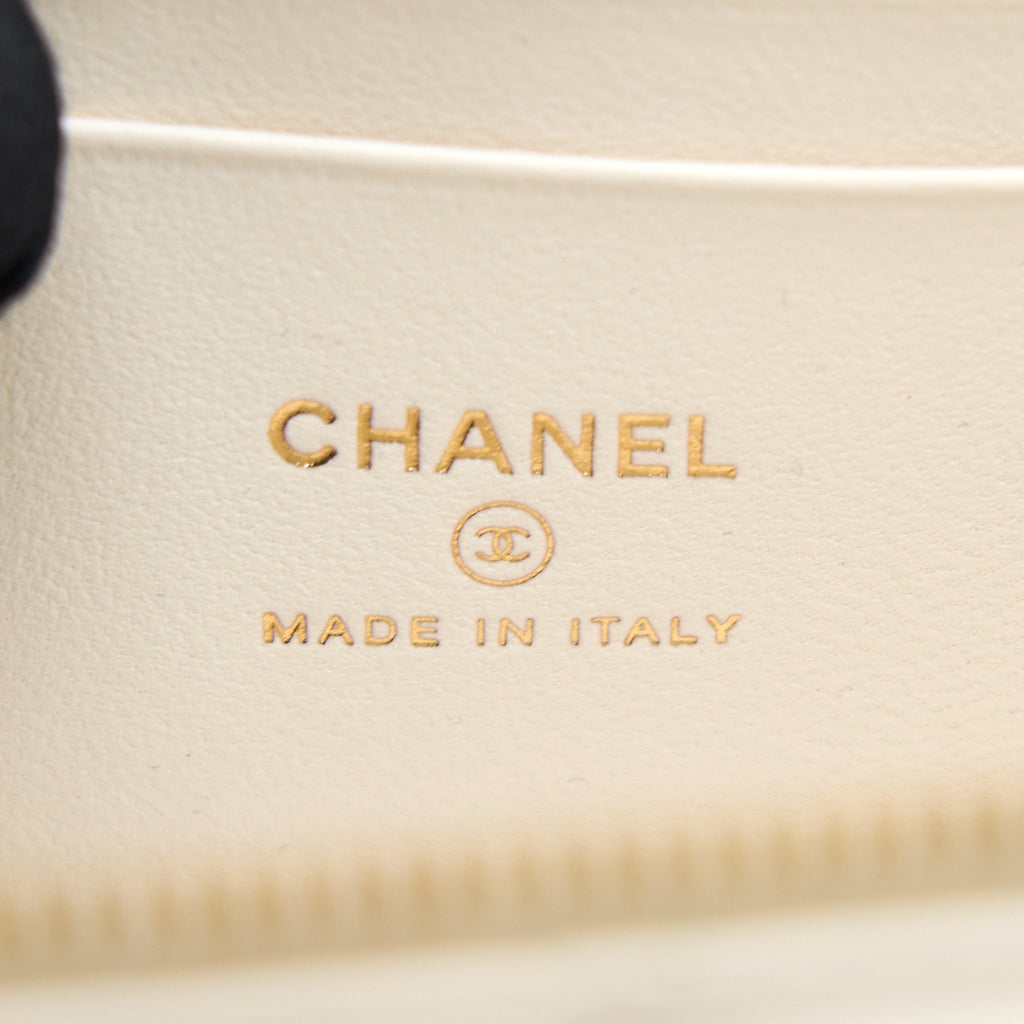 CHANEL COCO LETTER LONG VANITY WITH CHAIN LAMBSKIN WHITE GHW