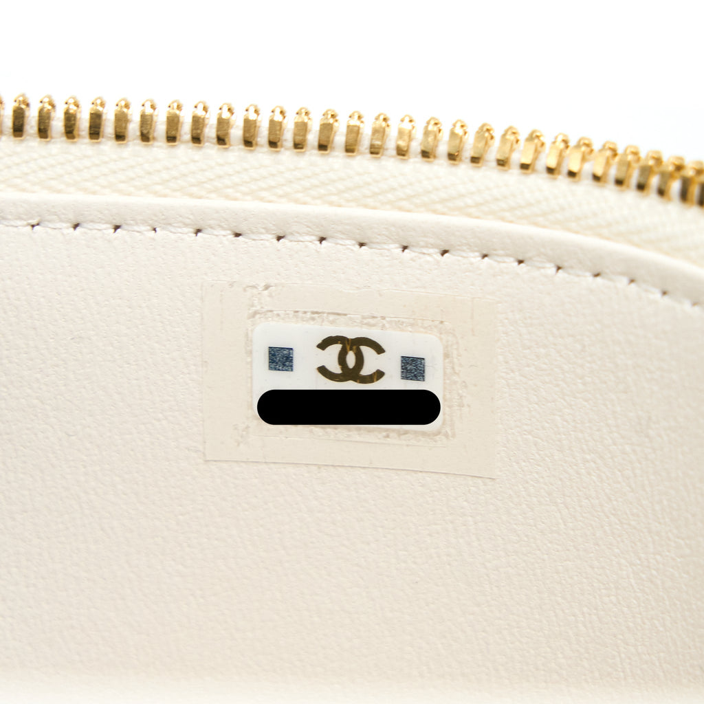 CHANEL COCO LETTER LONG VANITY WITH CHAIN LAMBSKIN WHITE GHW