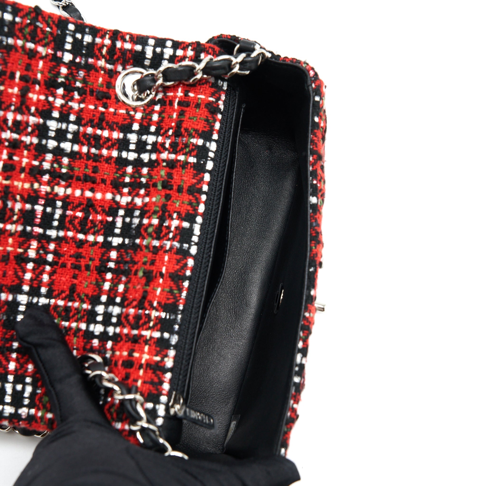 CHANEL MINI RECTANGULAR FLAP BAG TWEED RED/ BLACK SHW