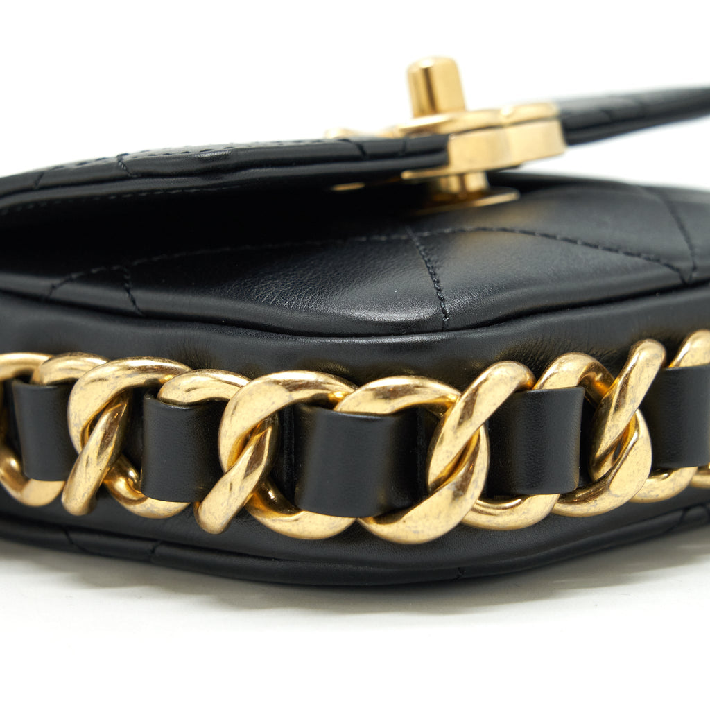 CHANEL MINI FLAP GIANT CHAIN CROSSBODY BAG LAMBSKIN BLACK BRUSHED GHW
