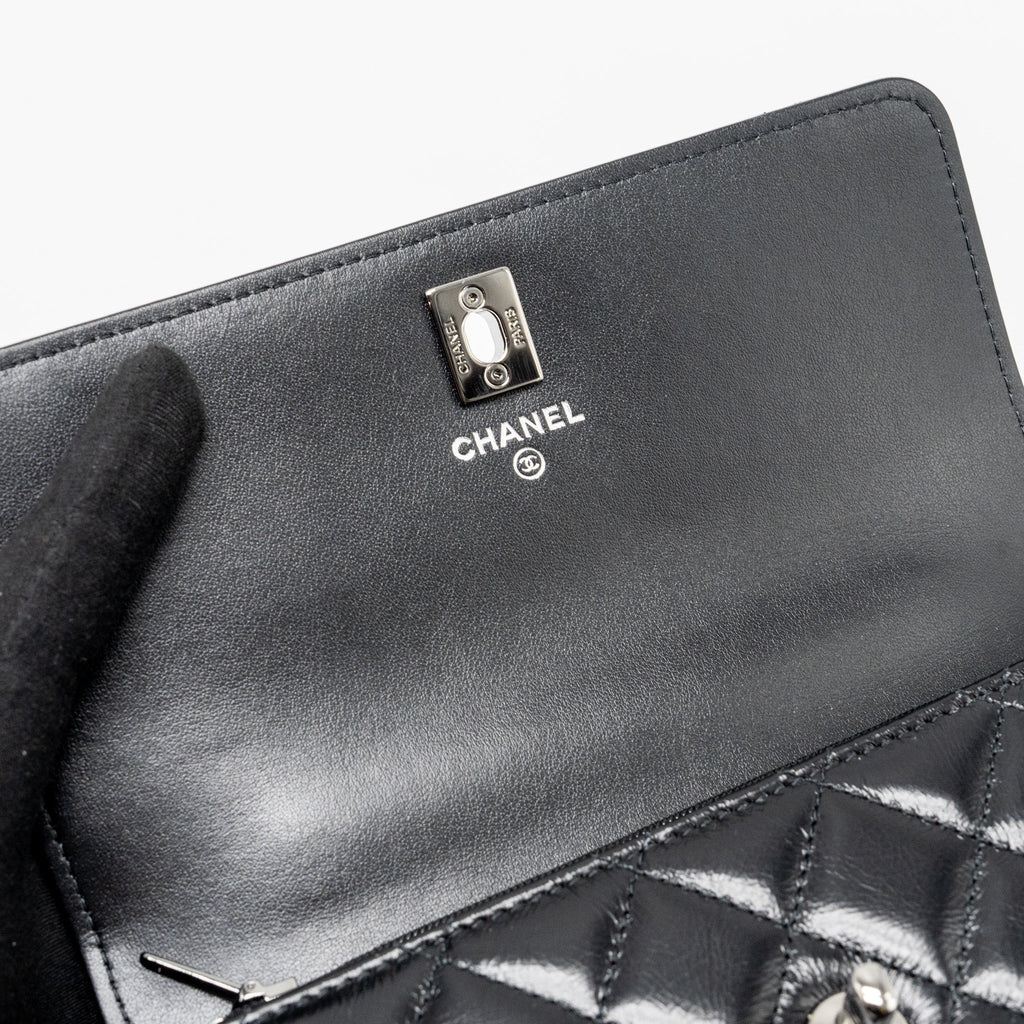 CHANEL CRYSTAL TOP HANDLE MINI FLAP BAG CALFSKIN BLACK WITH BLACK HARDWARE (MICROCHIP)