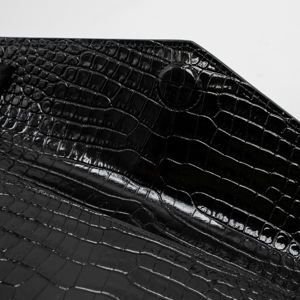 SAINT LAURENT/YSL UPTOWN POUCH CROC-EMBOSSED CALFSKIN BLACK SHW