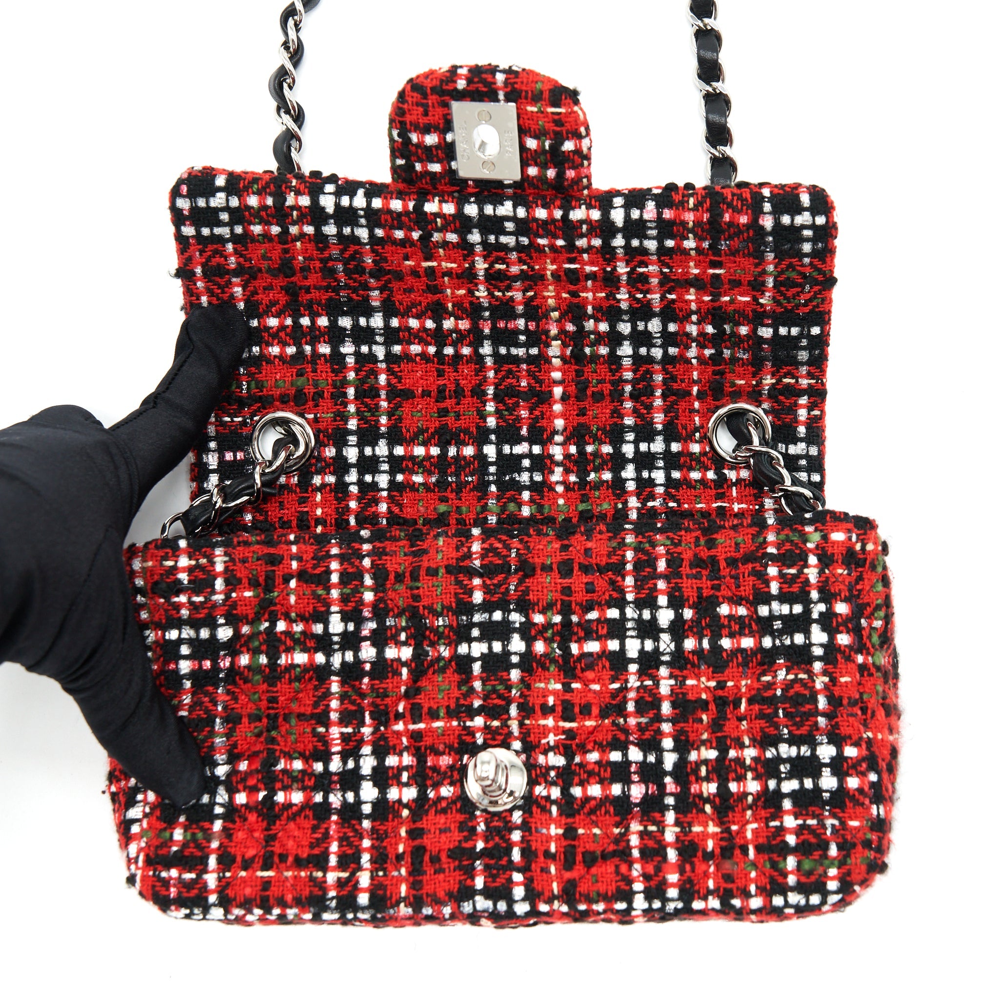 CHANEL MINI RECTANGULAR FLAP BAG TWEED RED/ BLACK SHW