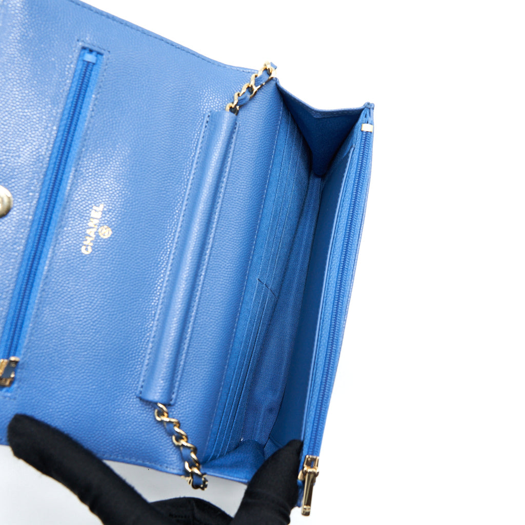 CHANEL CLASSIC WALLET ON CHAIN CAVIAR LIGHT BLUE LGHW