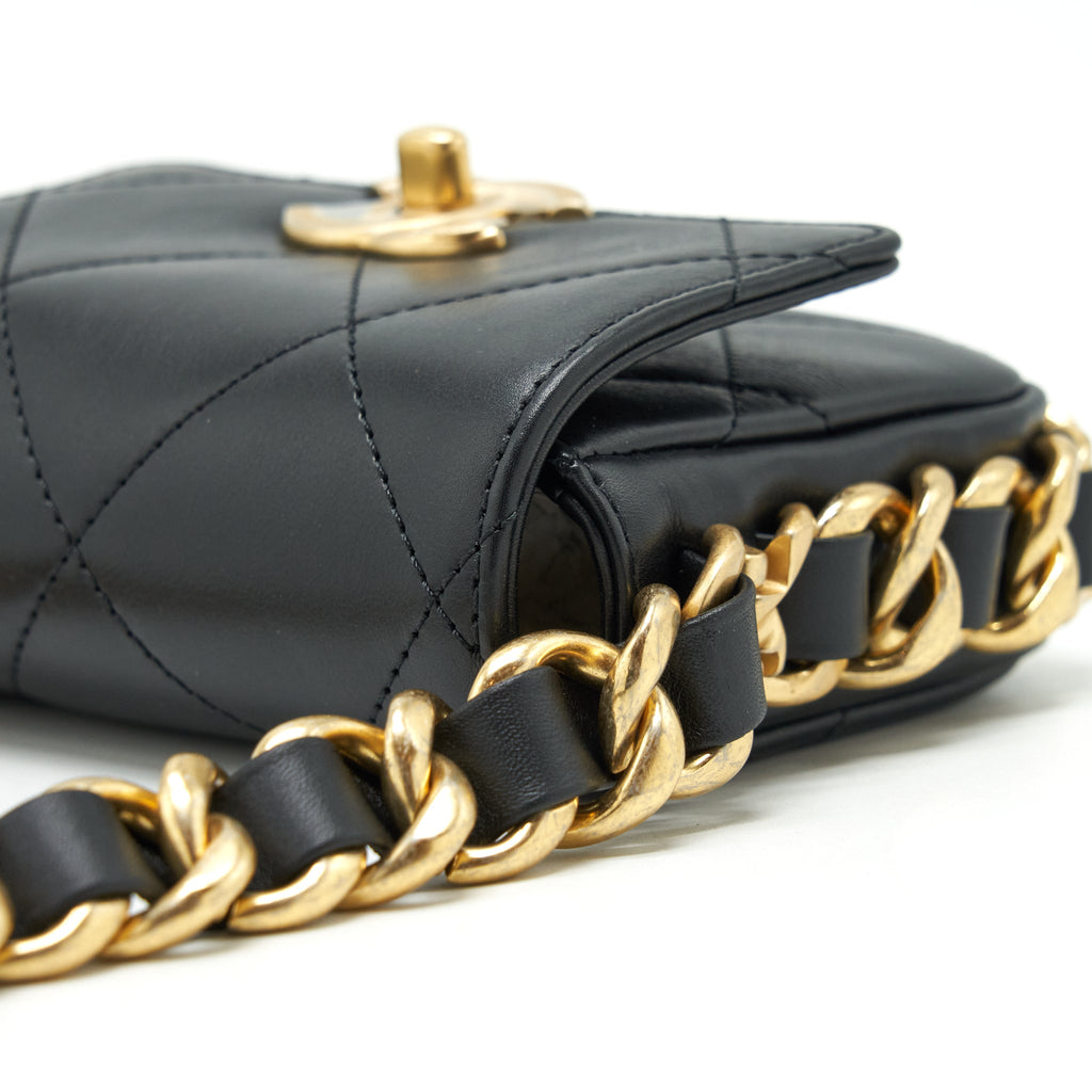 CHANEL MINI FLAP GIANT CHAIN CROSSBODY BAG LAMBSKIN BLACK BRUSHED GHW