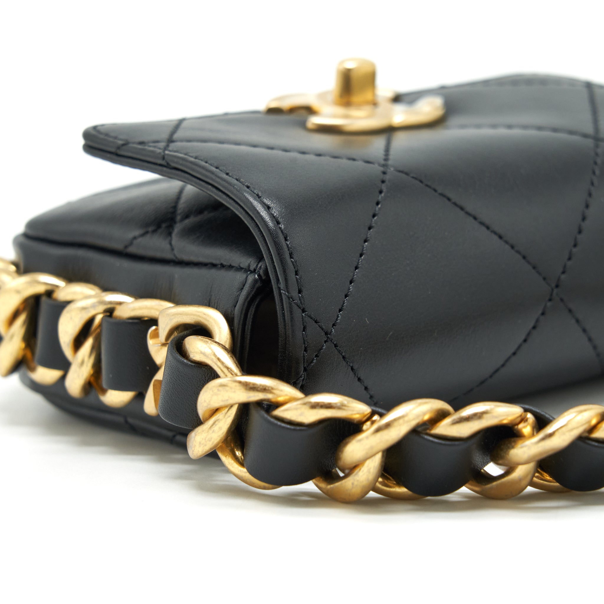CHANEL MINI FLAP GIANT CHAIN CROSSBODY BAG LAMBSKIN BLACK BRUSHED GHW