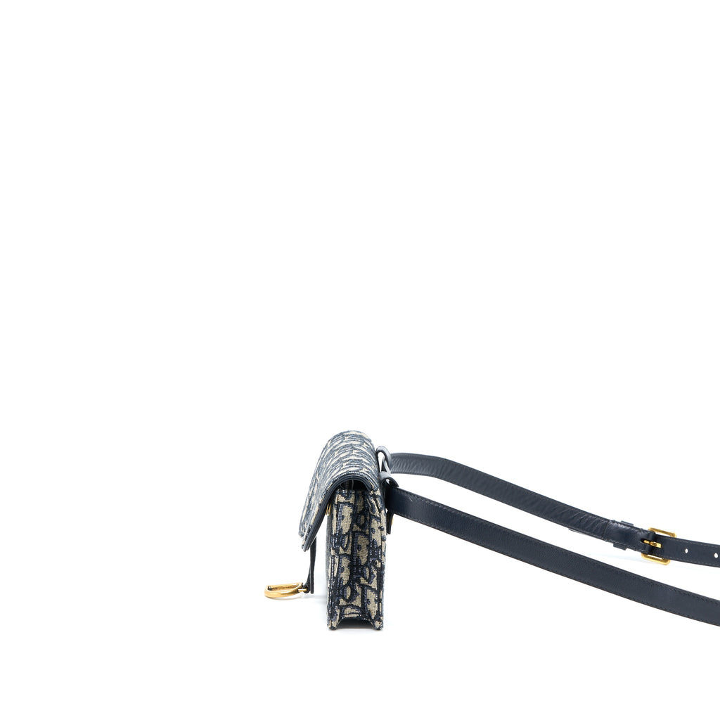 DIOR SADDLE BELT POUCH BLUE OBLIQUE JACQUARD GHW