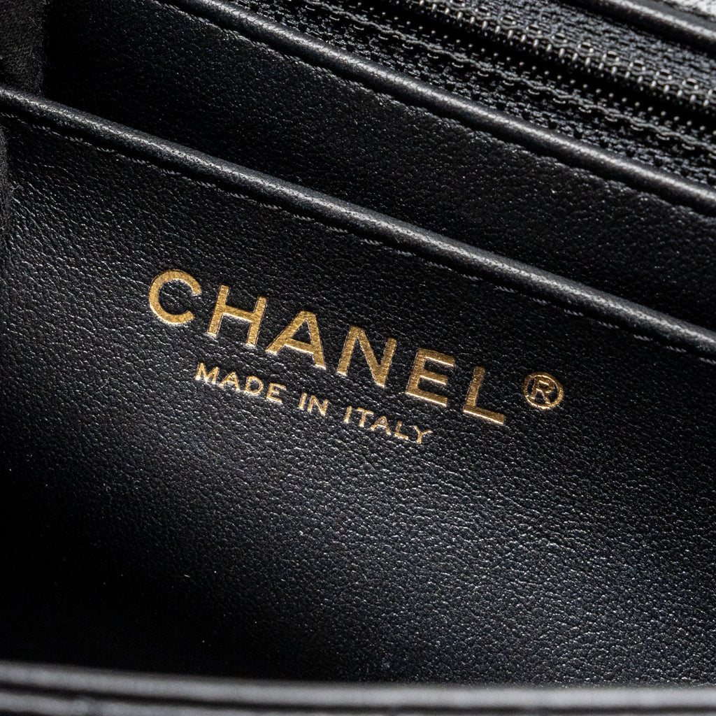 CHANEL CRYSTAL DETAILED TOP HANDLE FLAP BAG LAMBSKIN BLACK GHW (MICROCHIP)