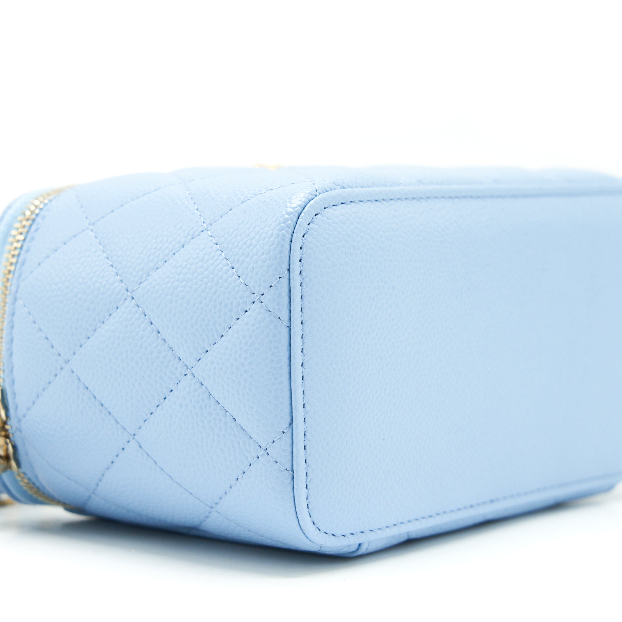 CHANEL 22S LONG VANITY CASE WITH LETTER HANDLE CAVIAR LIGHT BLUE GHW
