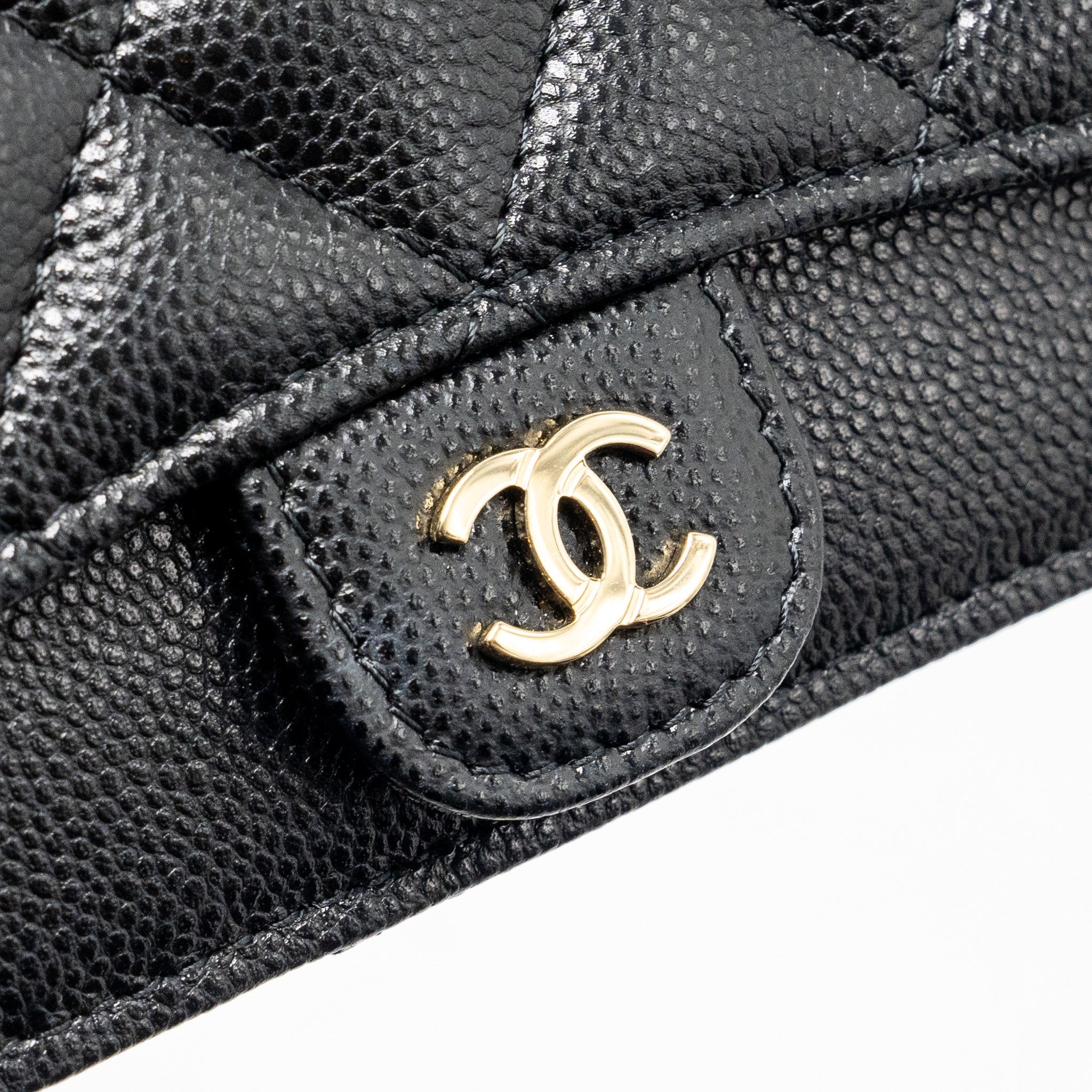 CHANEL FLAP WITH ZIP CARD HOLDER CAVIAR BLACK LGHW (MICROCHIP)
