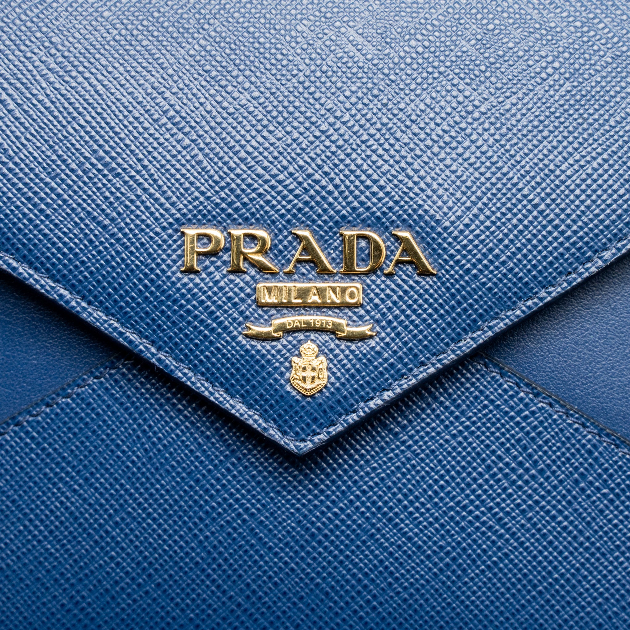 PRADA SAFFIANO CLUTCH CALFSKIN BLUE GHW