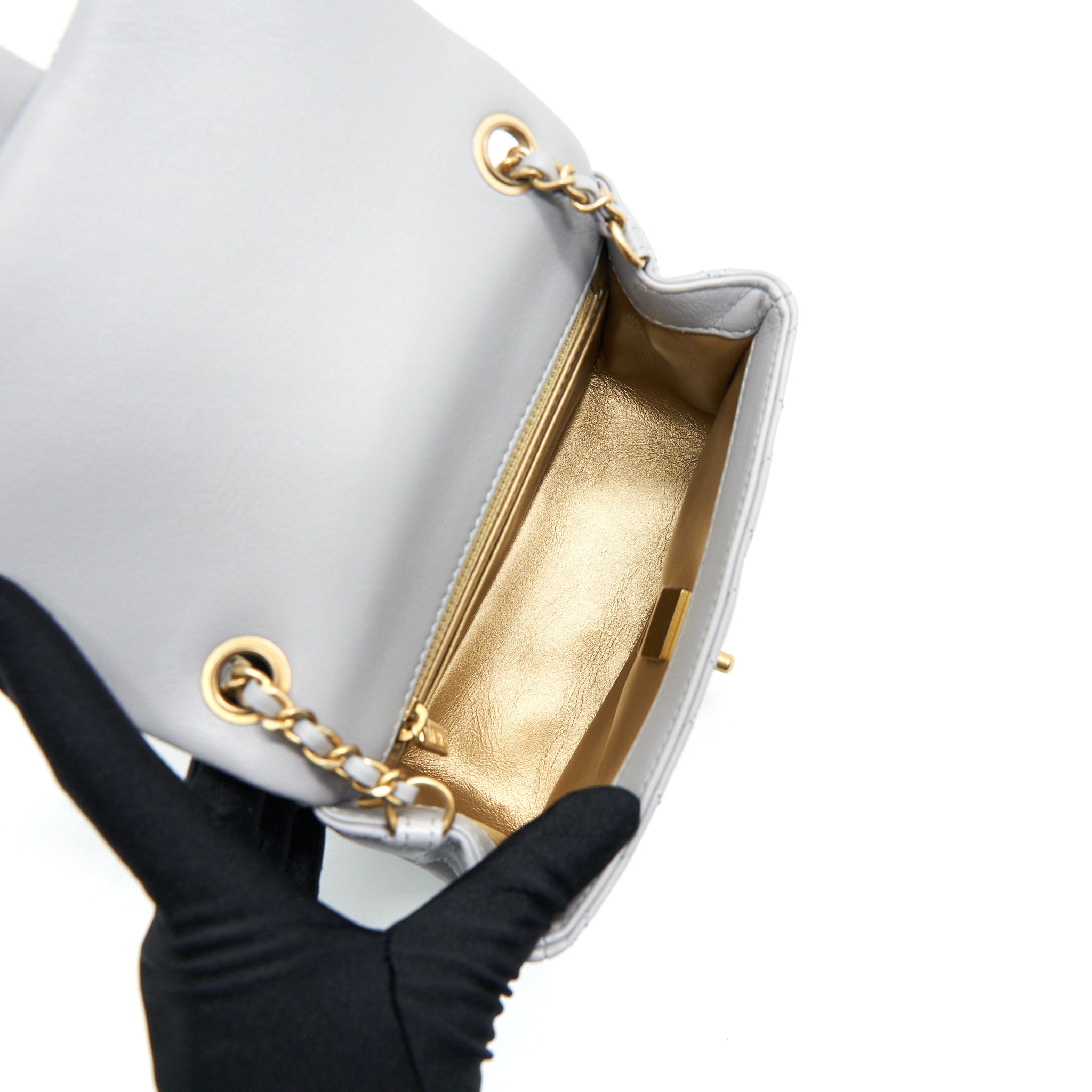 CHANEL 21B PEARL CRUSH MINI SQUARE FLAP BAG GREY GHW