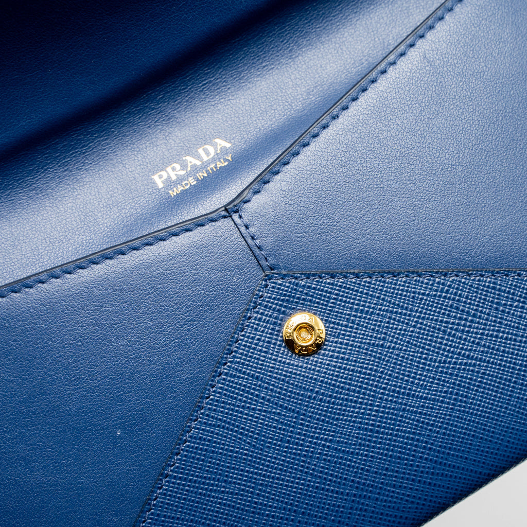 PRADA SAFFIANO CLUTCH CALFSKIN BLUE GHW