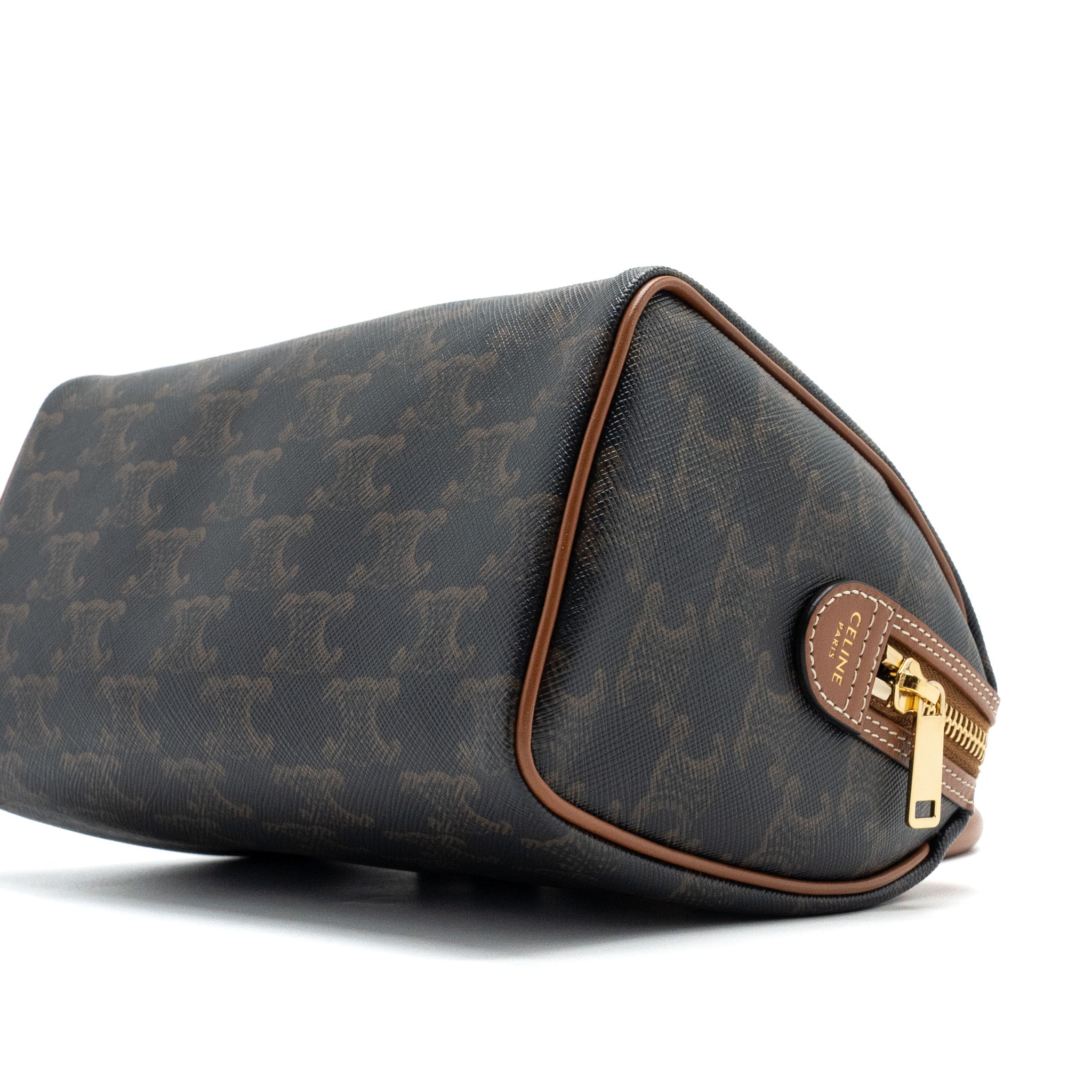 CELINE SMALL BOSTON BAG TRIOMPHE CANVAS/CALFSKIN TAN GHW