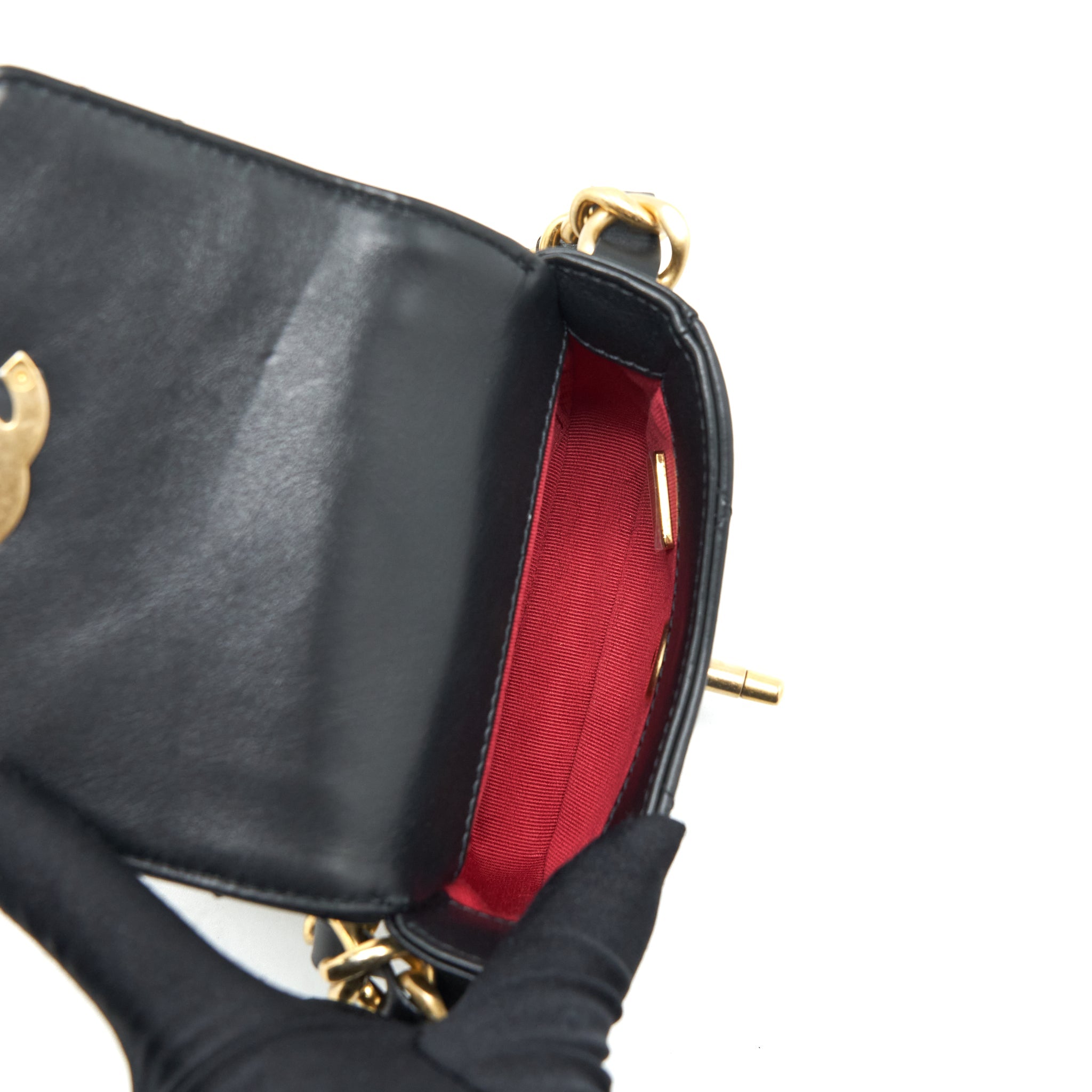CHANEL MINI FLAP GIANT CHAIN CROSSBODY BAG LAMBSKIN BLACK BRUSHED GHW