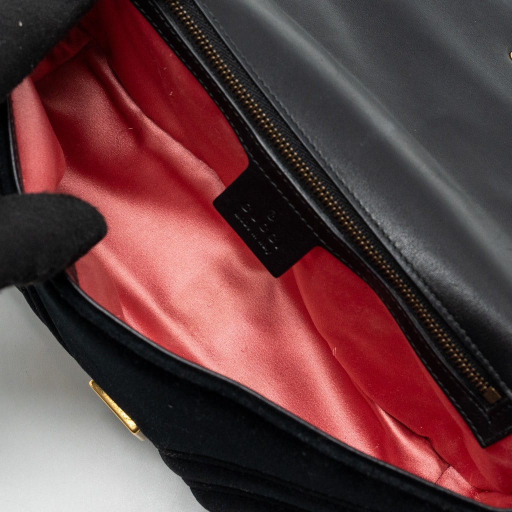GUCCI SMALL GG MARMONT BAG VELVET BLACK GHW