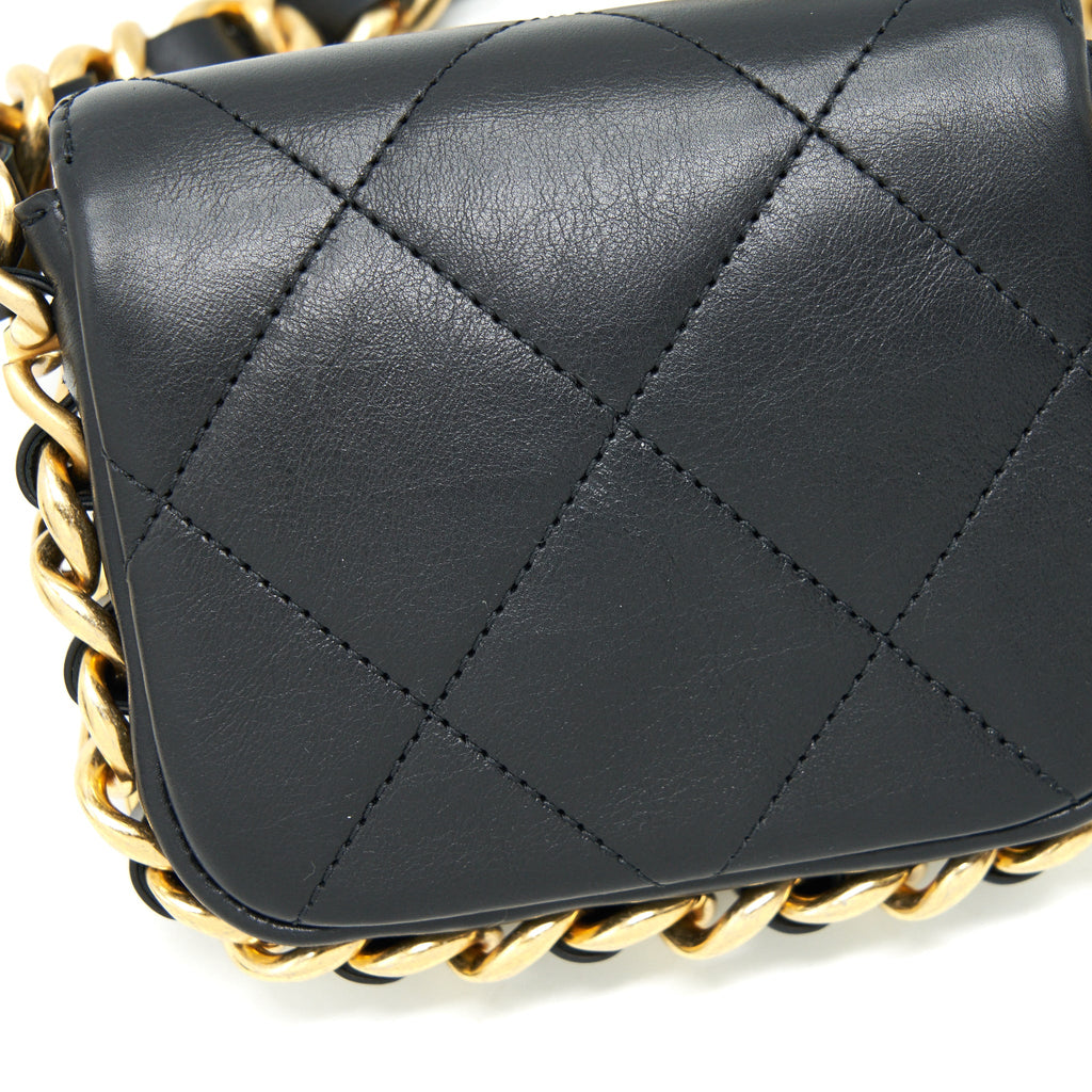 CHANEL MINI FLAP GIANT CHAIN CROSSBODY BAG LAMBSKIN BLACK BRUSHED GHW