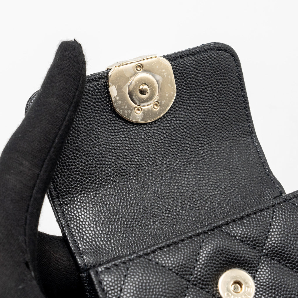 CHANEL MINI TOP HANDLE FLAP BAG CAVIAR BLACK LGHW (MICROCHIP)