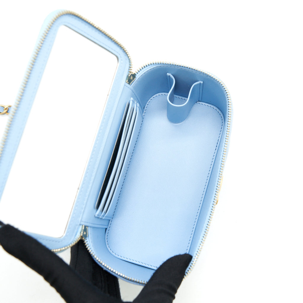CHANEL 22S LONG VANITY CASE WITH LETTER HANDLE CAVIAR LIGHT BLUE GHW