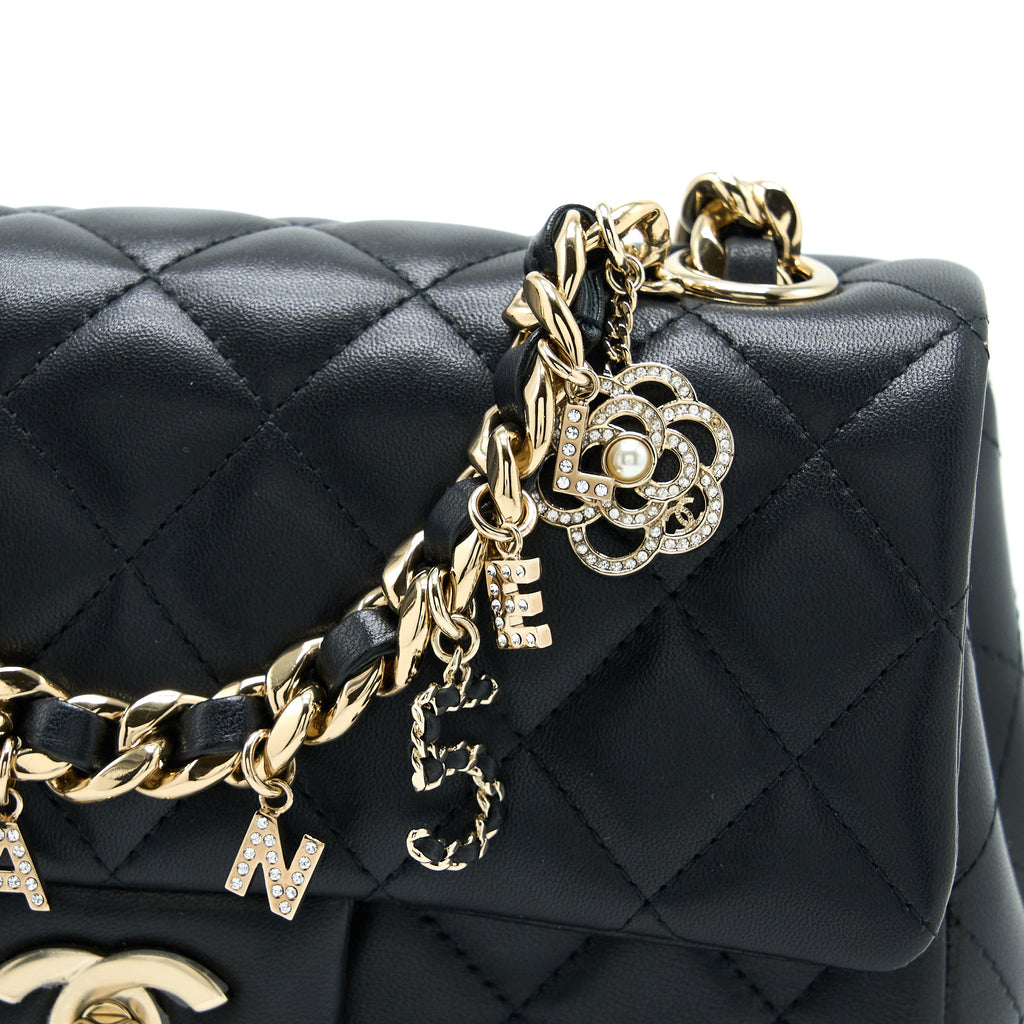 CHANEL MINI RECTANGULAR WITH COCO BAG CHARM LIMITED EDITION LAMBSKIN BLACK LGHW
