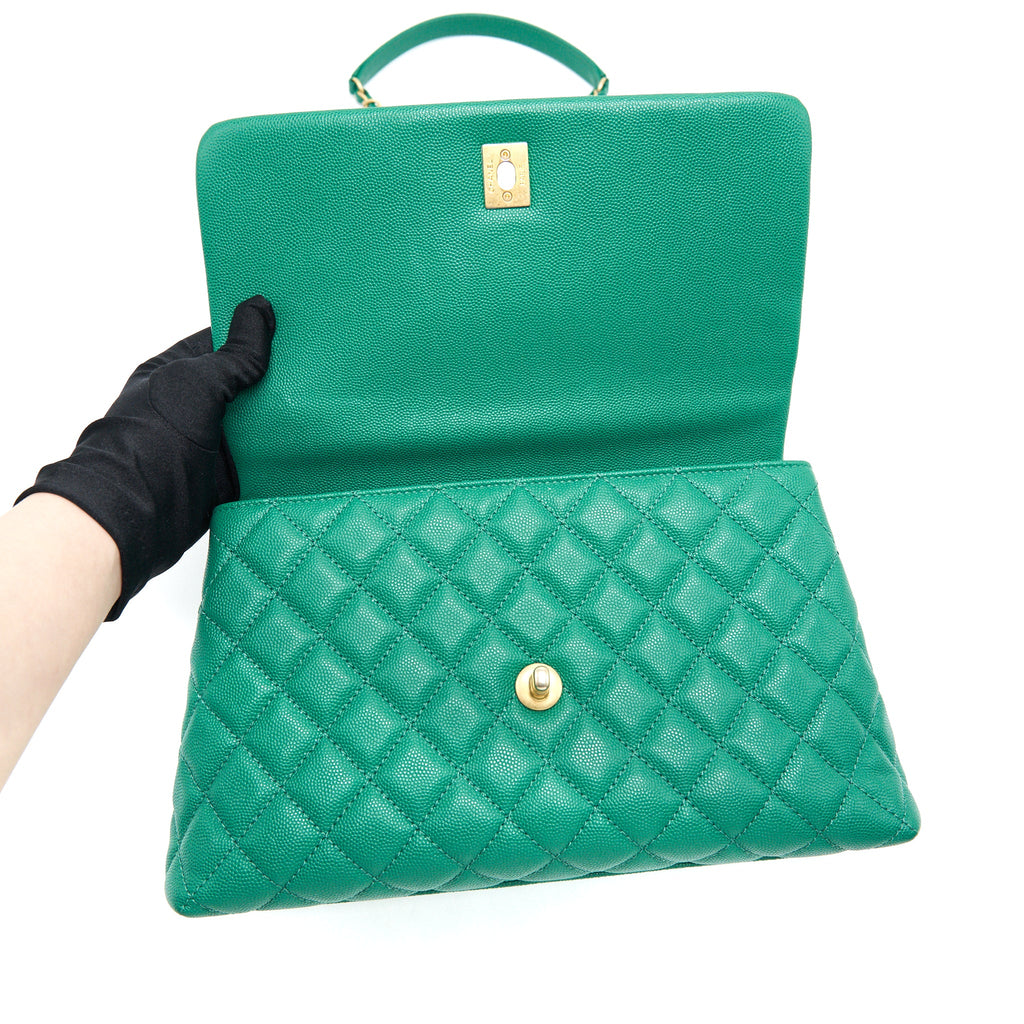 CHANEL COCOHANDLE FLAP BAG MEDIUM GREEN WITH GHW