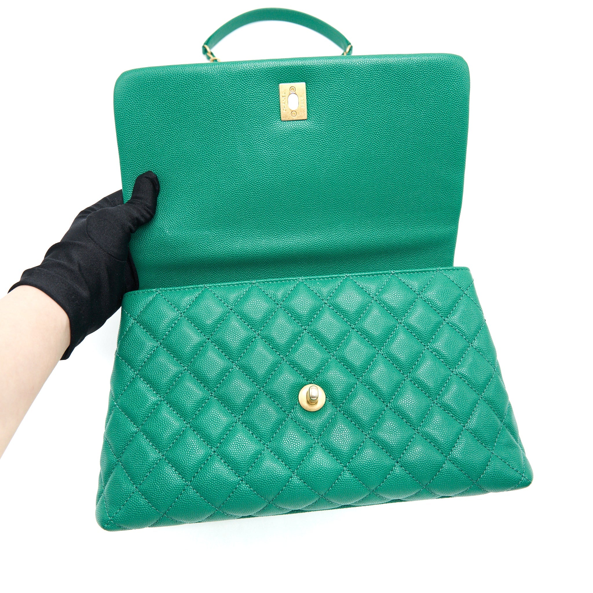 CHANEL COCOHANDLE FLAP BAG MEDIUM GREEN WITH GHW