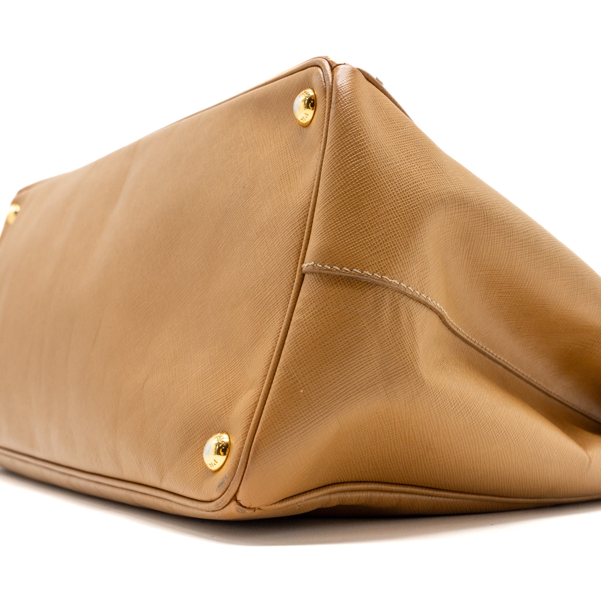 PRADA X LARGE DOUBLE ZIP TOTE BAG SAFFIANO CALFSKIN CARAMEL GHW