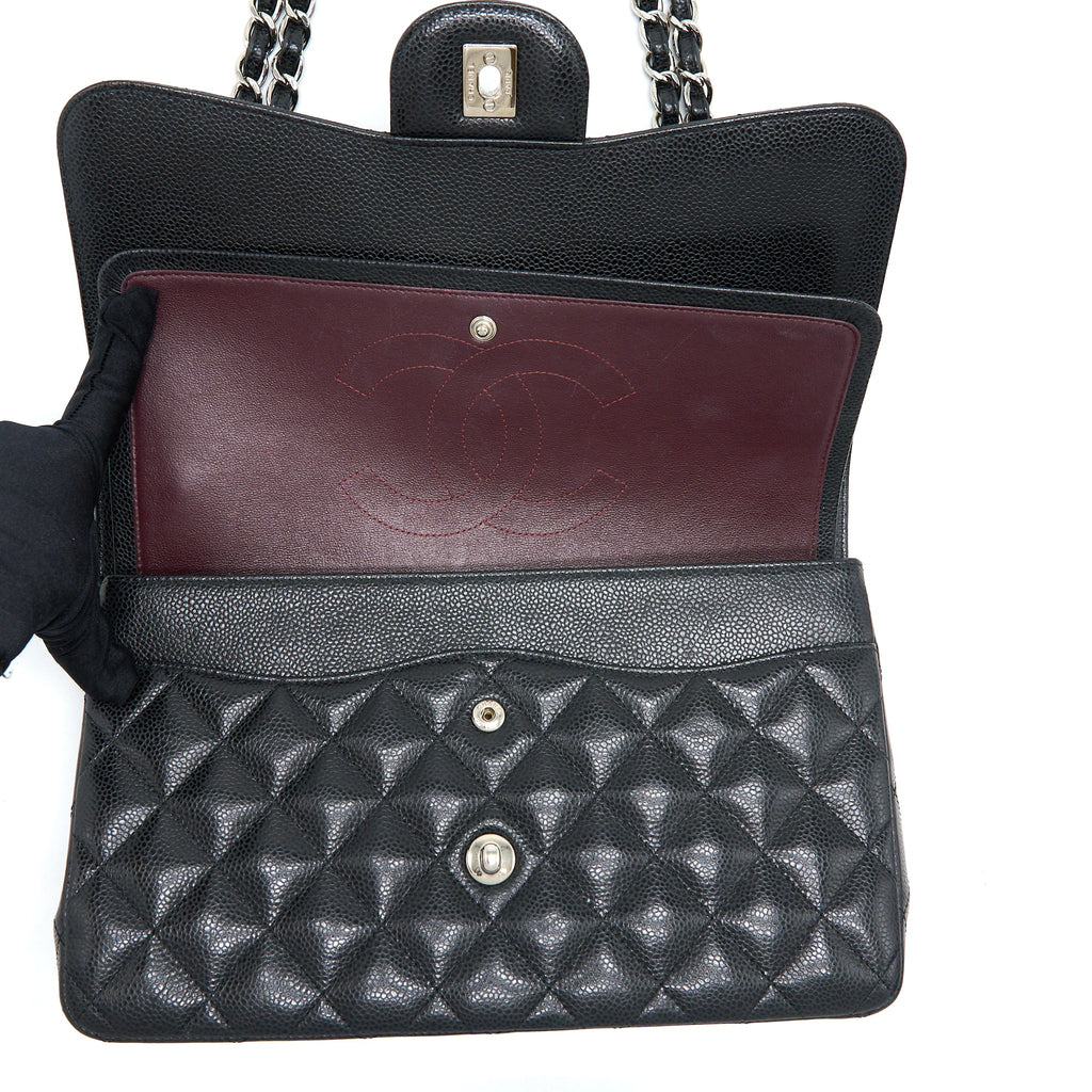 CHANEL CLASSIC JUMBO DOUBLE FLAP BAG CAVIAR BLACK SHW