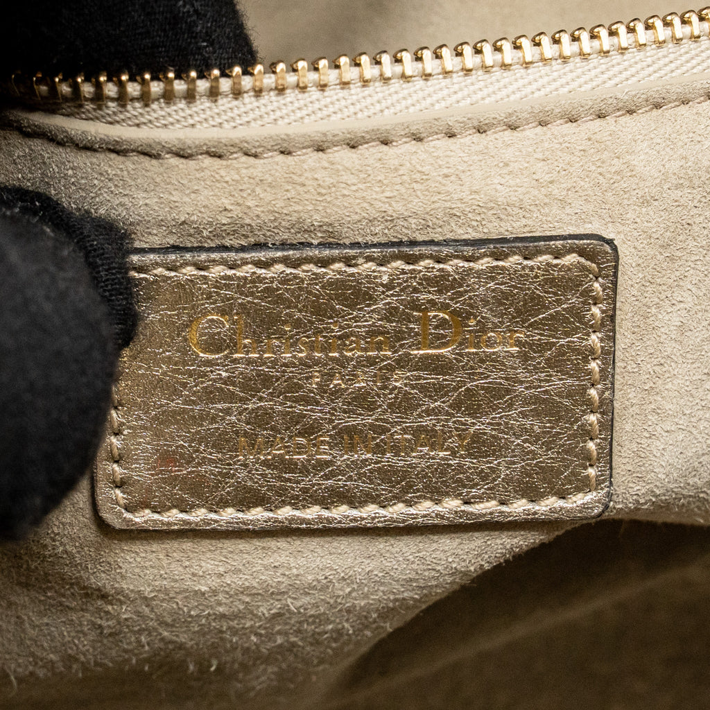 DIOR MEDIUM LADY DIOR CANNAGE CALFSKIN METALLIC GOLD LGHW