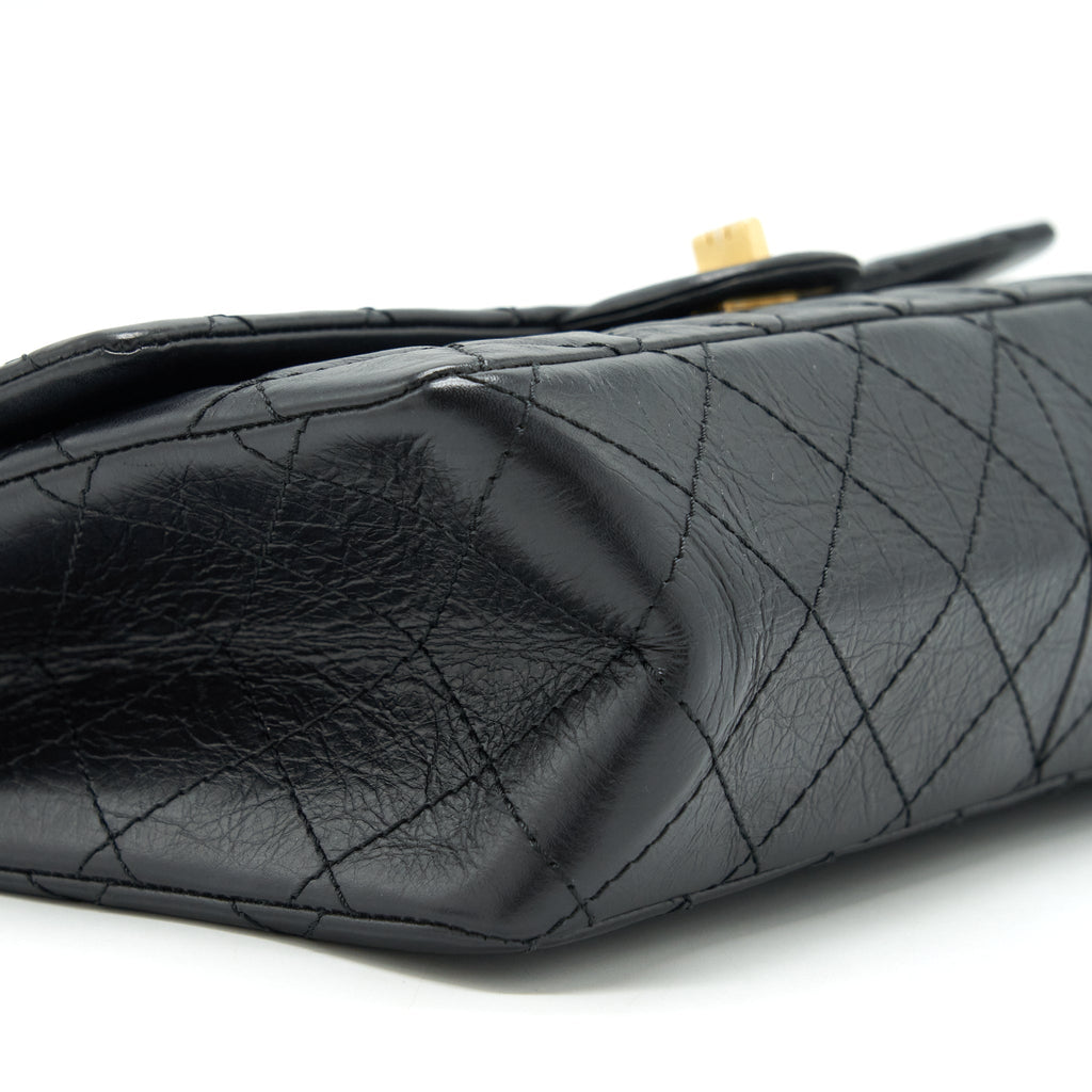 CHANEL 2.55 226 REISSUE MEDIUM DOUBLE FLAP BAG CALFSKIN BLACK RUTHENIUM GOLD HARDWARE