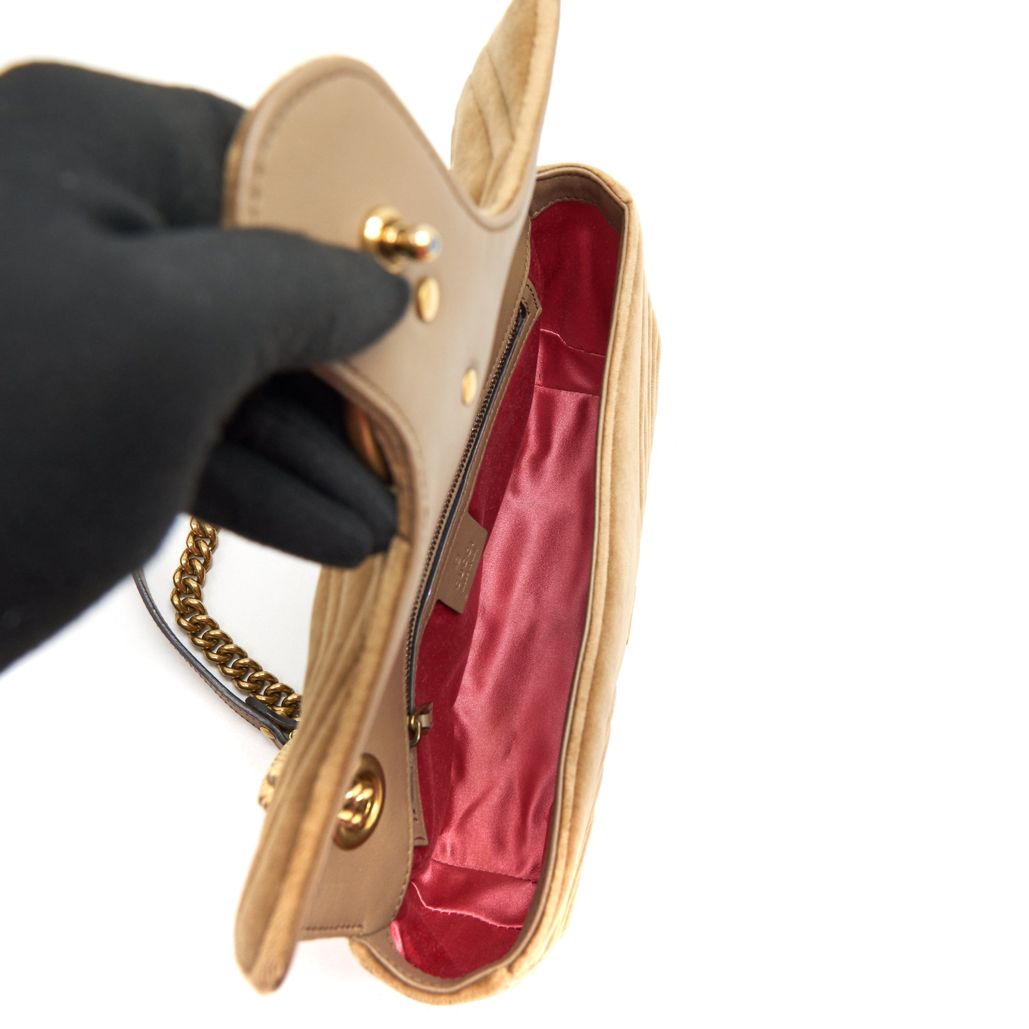 GUCCI MARMONT BAG VELVET GOLD TAN GHW