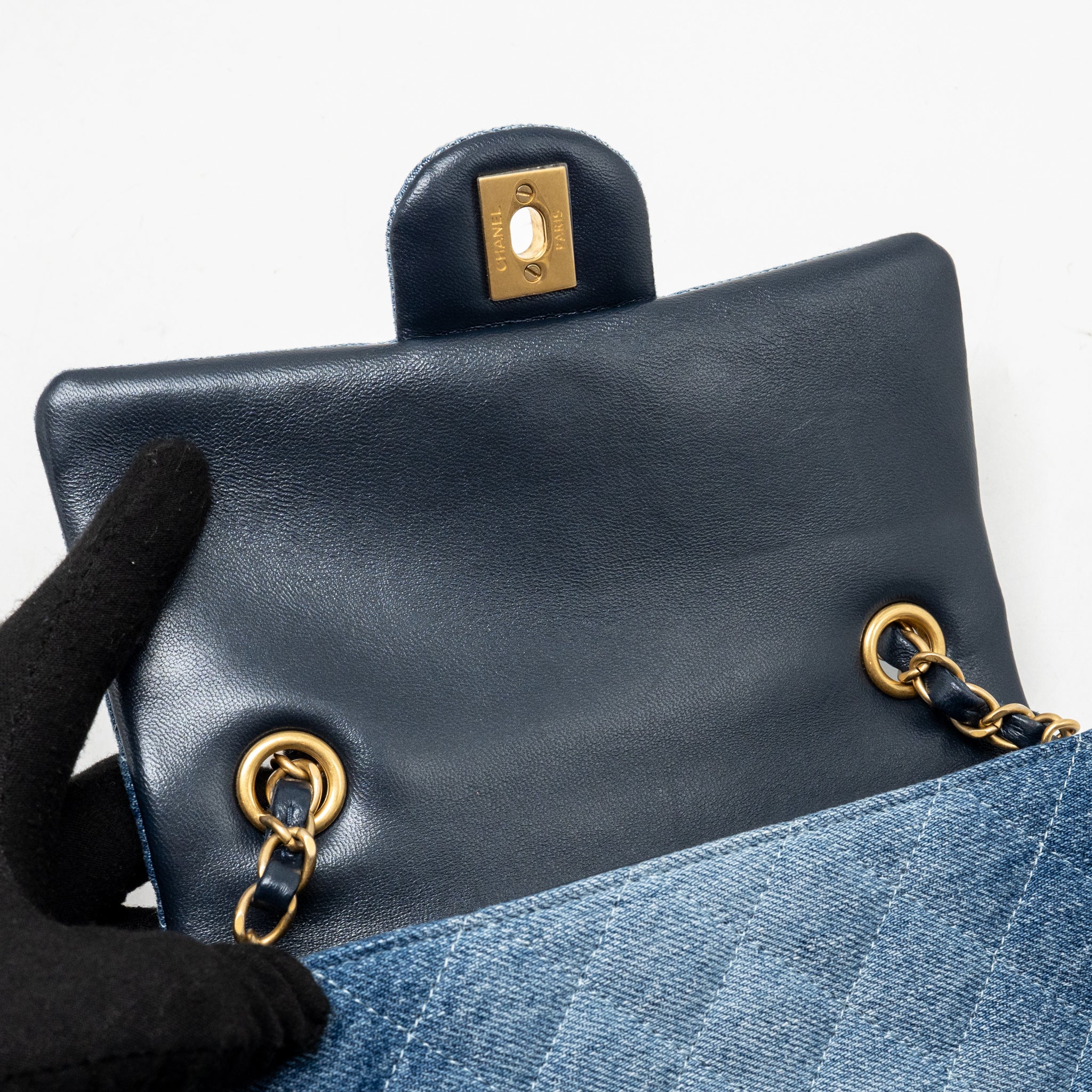 CHANEL MINI RECTANGULAR FLAP BAG DENIM BLUE GHW (MICROCHIP)