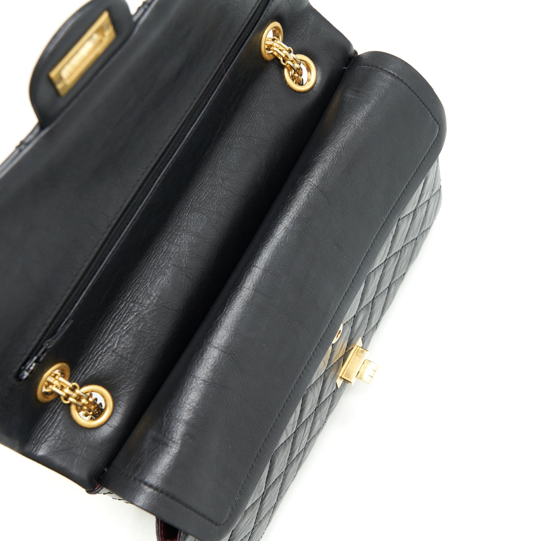 CHANEL 2.55 226 REISSUE MEDIUM DOUBLE FLAP BAG CALFSKIN BLACK RUTHENIUM GOLD HARDWARE