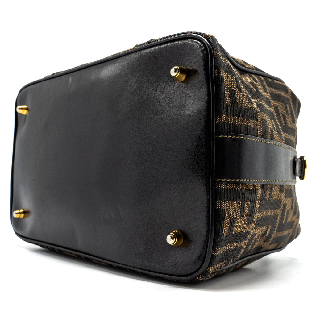FENDI VINTAGE HANDLE BOWLING BAG CANVAS BROWN GHW