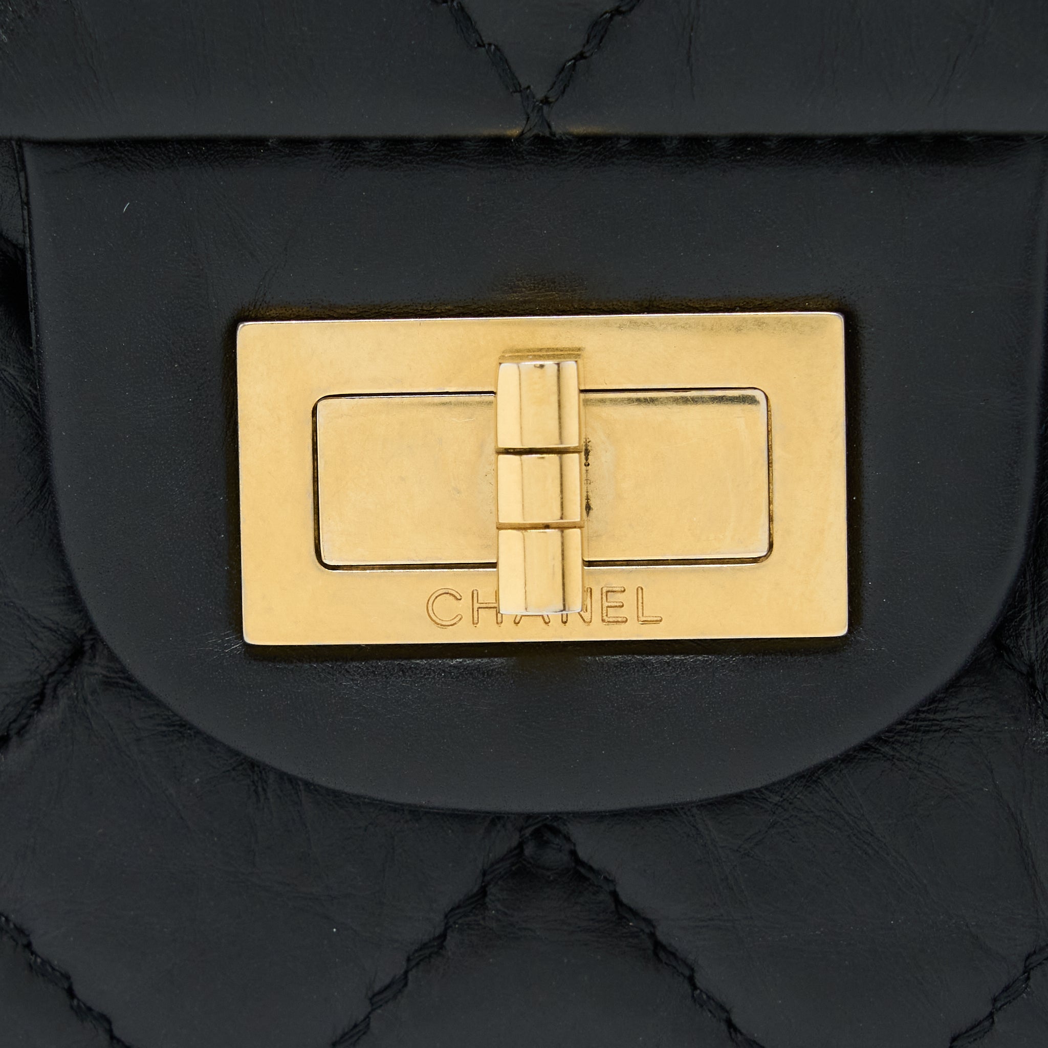CHANEL 2.55 227 REISSUE FLAP BAG AGED CALFSKIN BLACK GHW