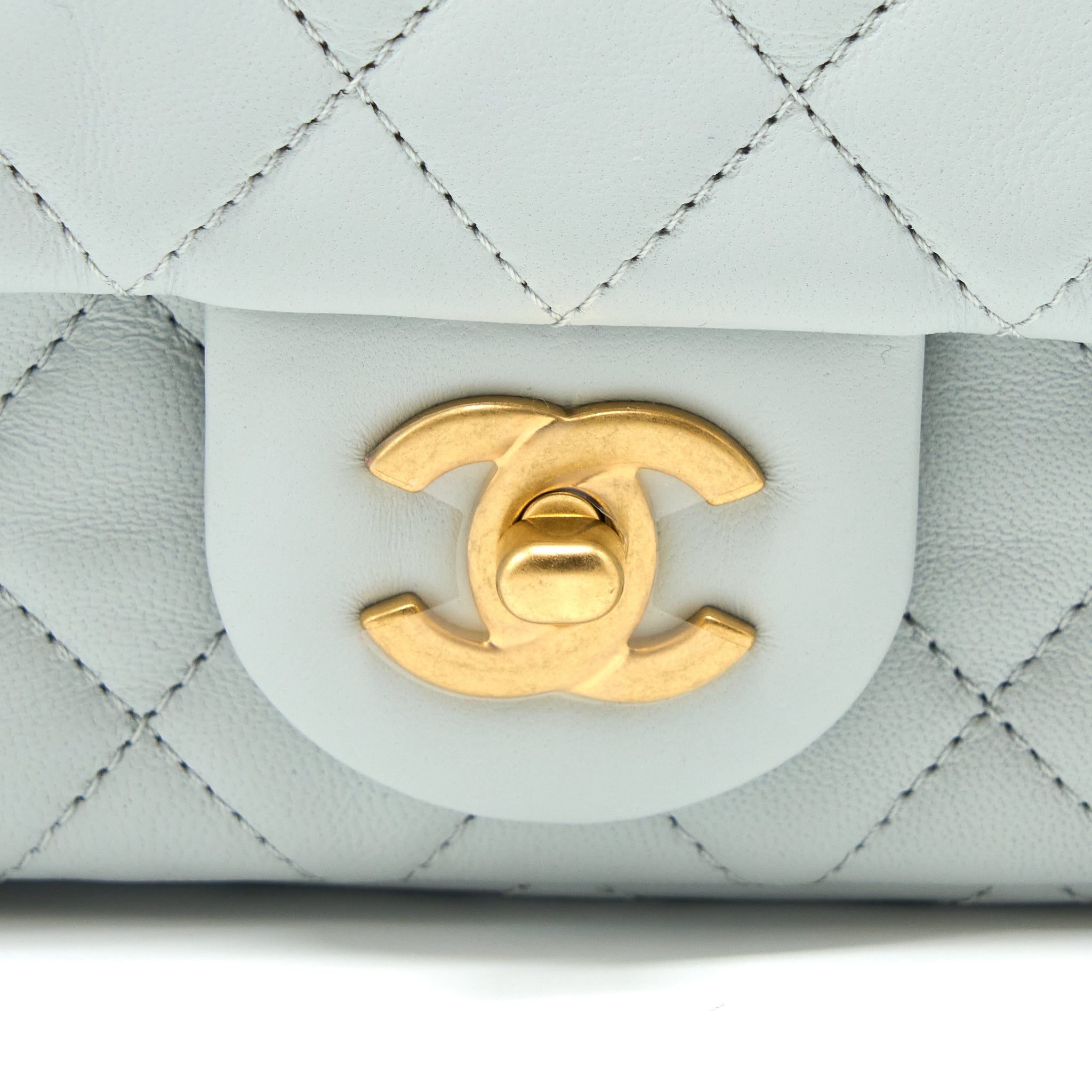 CHANEL 23C PEARL CRUSH MINI RECTANGULAR LAMBSKIN LIGHT GREY BRUSHED GHW (MICROCHIP)