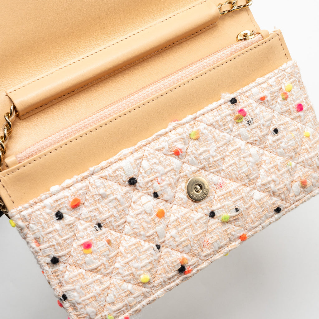 CHANEL 19S WALLET ON CHAIN/O MINI BAG TWEED MULTICOLOUR LGHW