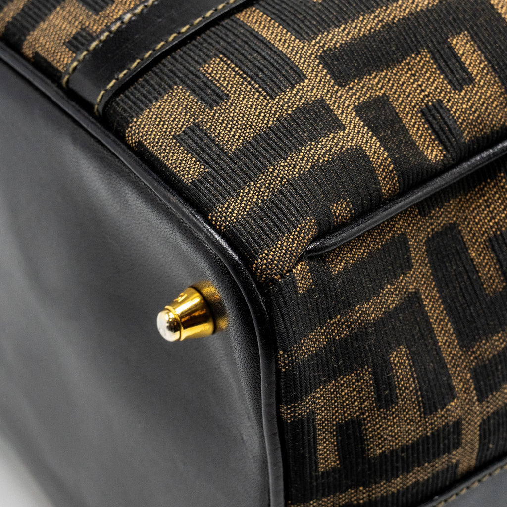 FENDI VINTAGE HANDLE BOWLING BAG CANVAS BROWN GHW