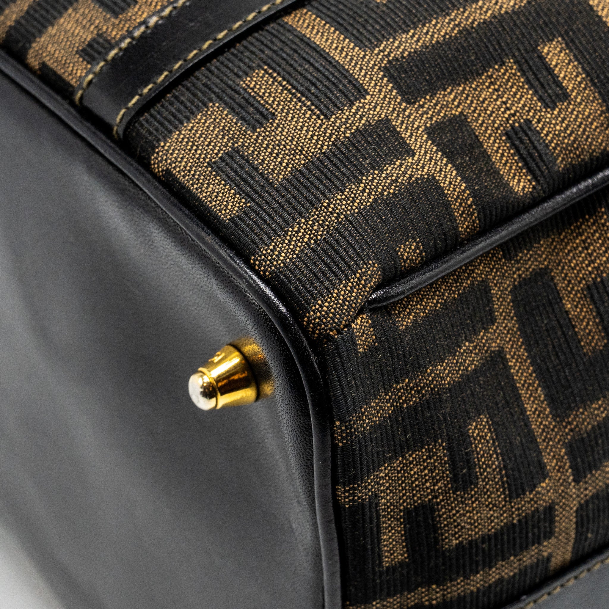 FENDI VINTAGE HANDLE BOWLING BAG CANVAS BROWN GHW