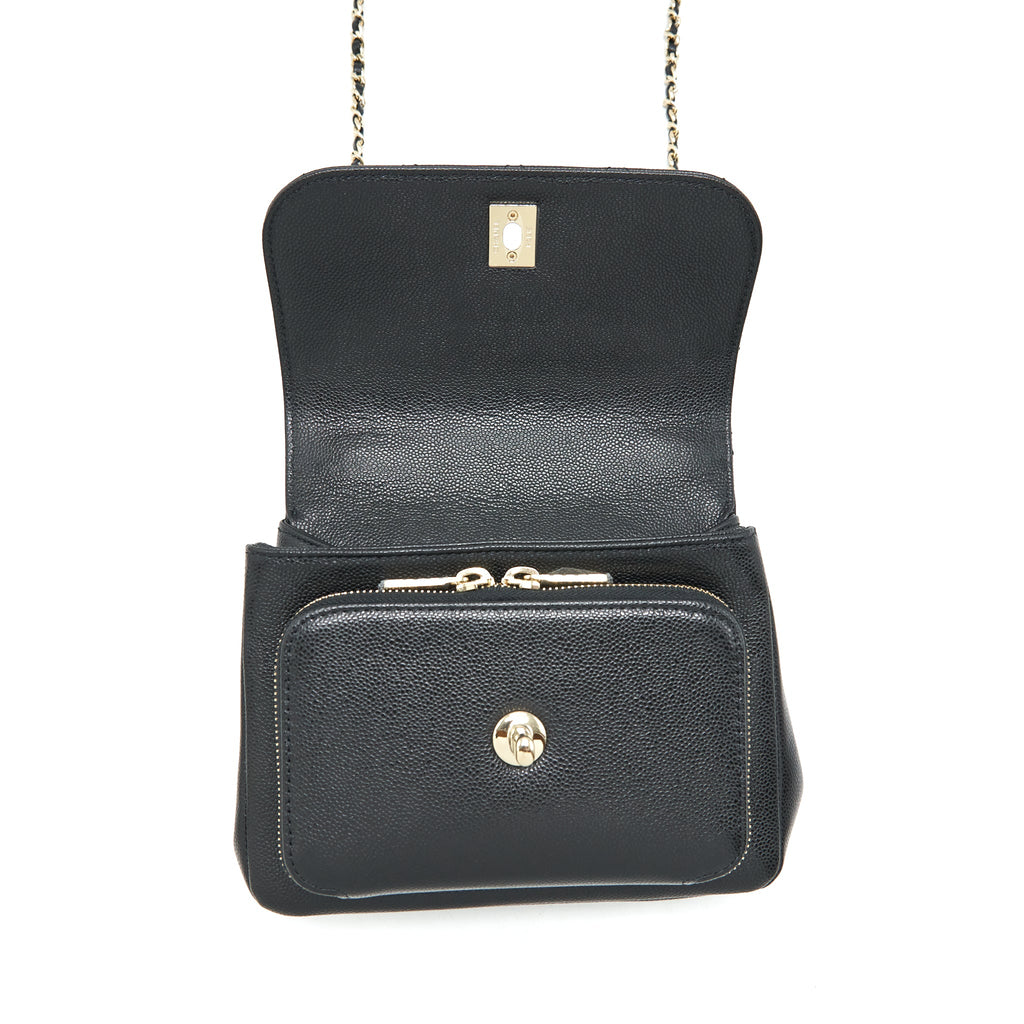 CHANEL SMALL BUSINESS AFFINITY CAVIAR BLACK LGHW (MICROCHIP)