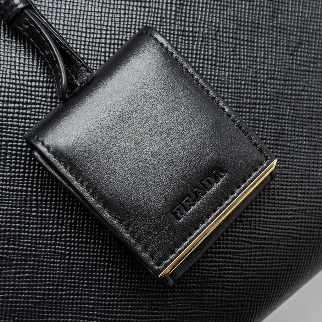 PRADA SMALL MONOCHROME TOTE BAG SAFFIANO CALFSKIN BLACK GHW