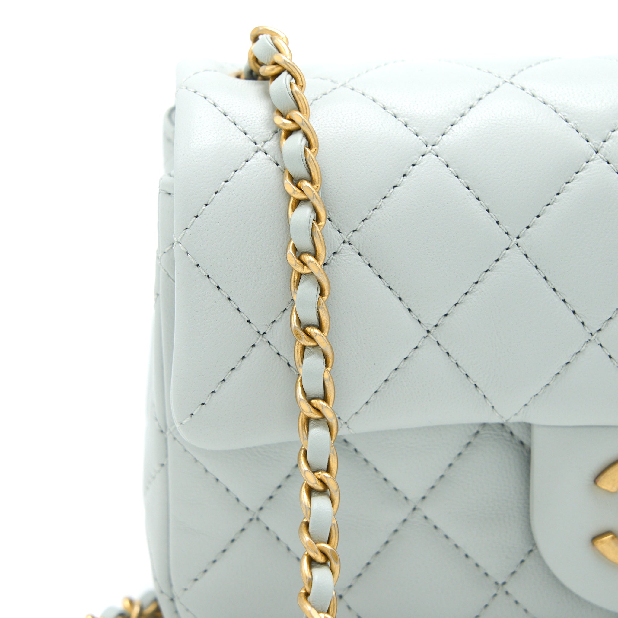 CHANEL 23C PEARL CRUSH MINI RECTANGULAR LAMBSKIN LIGHT GREY BRUSHED GHW (MICROCHIP)