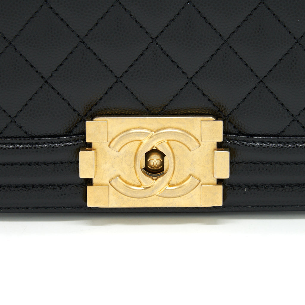 CHANEL SMALL BOY BAG CAVIAR BLACK GHW (MICROCHIP)