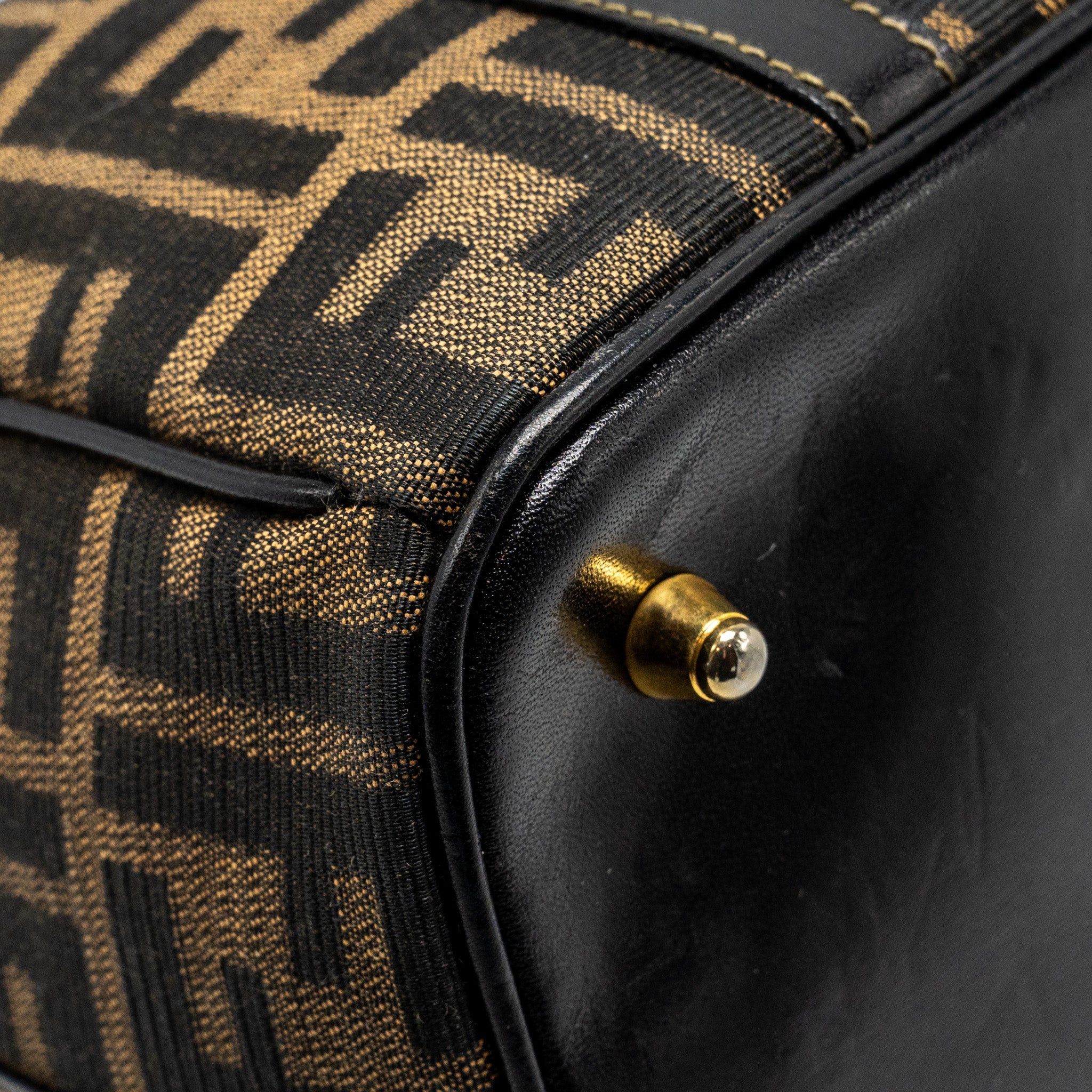 FENDI VINTAGE HANDLE BOWLING BAG CANVAS BROWN GHW