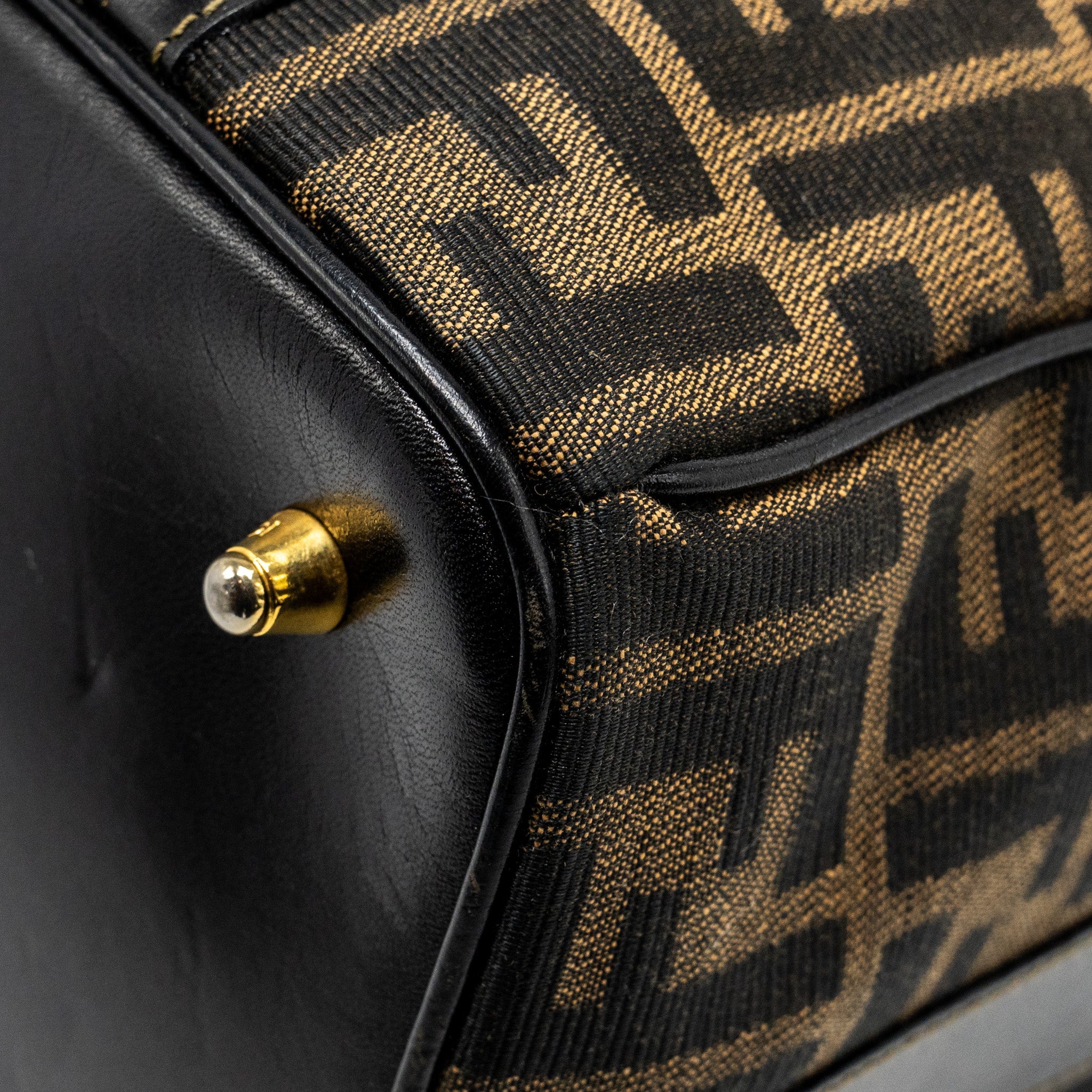 FENDI VINTAGE HANDLE BOWLING BAG CANVAS BROWN GHW