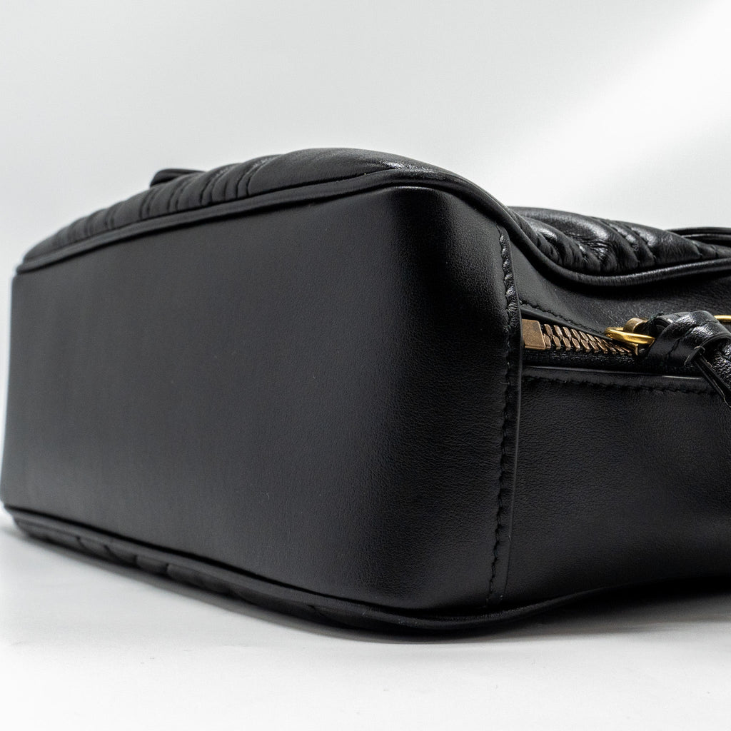 GUCCI GG MARMONT ZIP AROUND TOP HANDLE CAMERA BAG CALFSKIN BLACK GHW