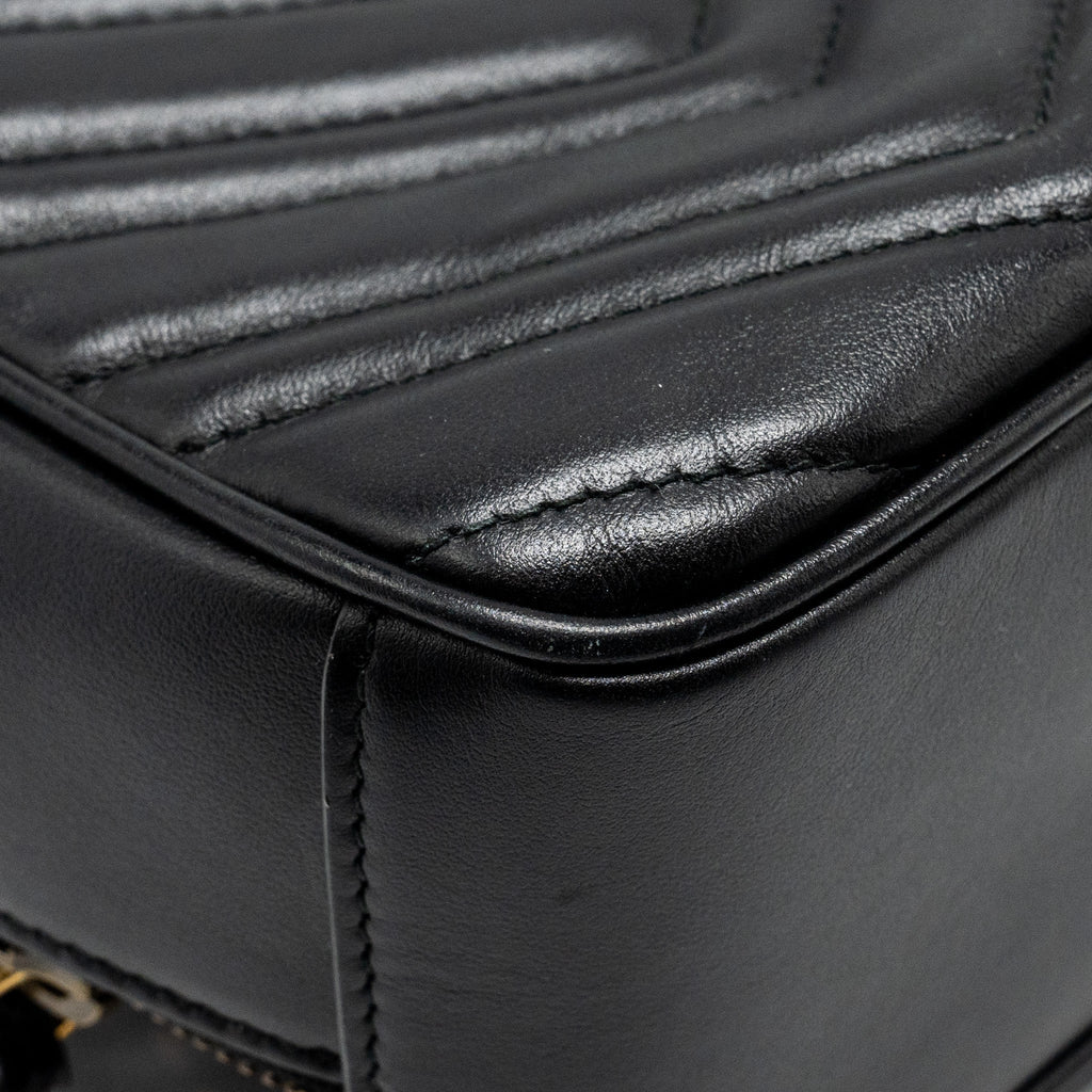 GUCCI GG MARMONT ZIP AROUND TOP HANDLE CAMERA BAG CALFSKIN BLACK GHW