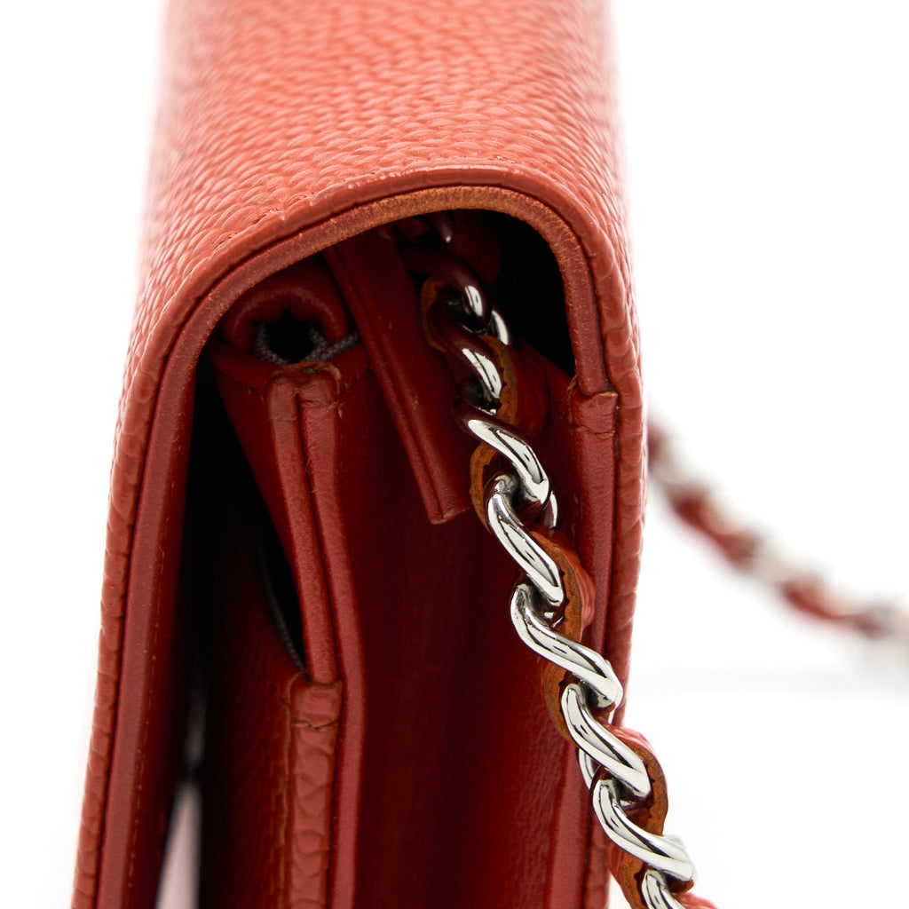CHANEL WALLET ON CHAIN CAVIAR ORANGE RED SHW