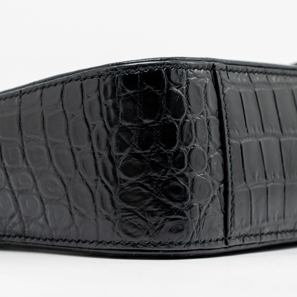 SAINT LAURENT/YSL HOBO SHOULDER BAG CROC EMBOSSED CALFSKIN BLACK GHW