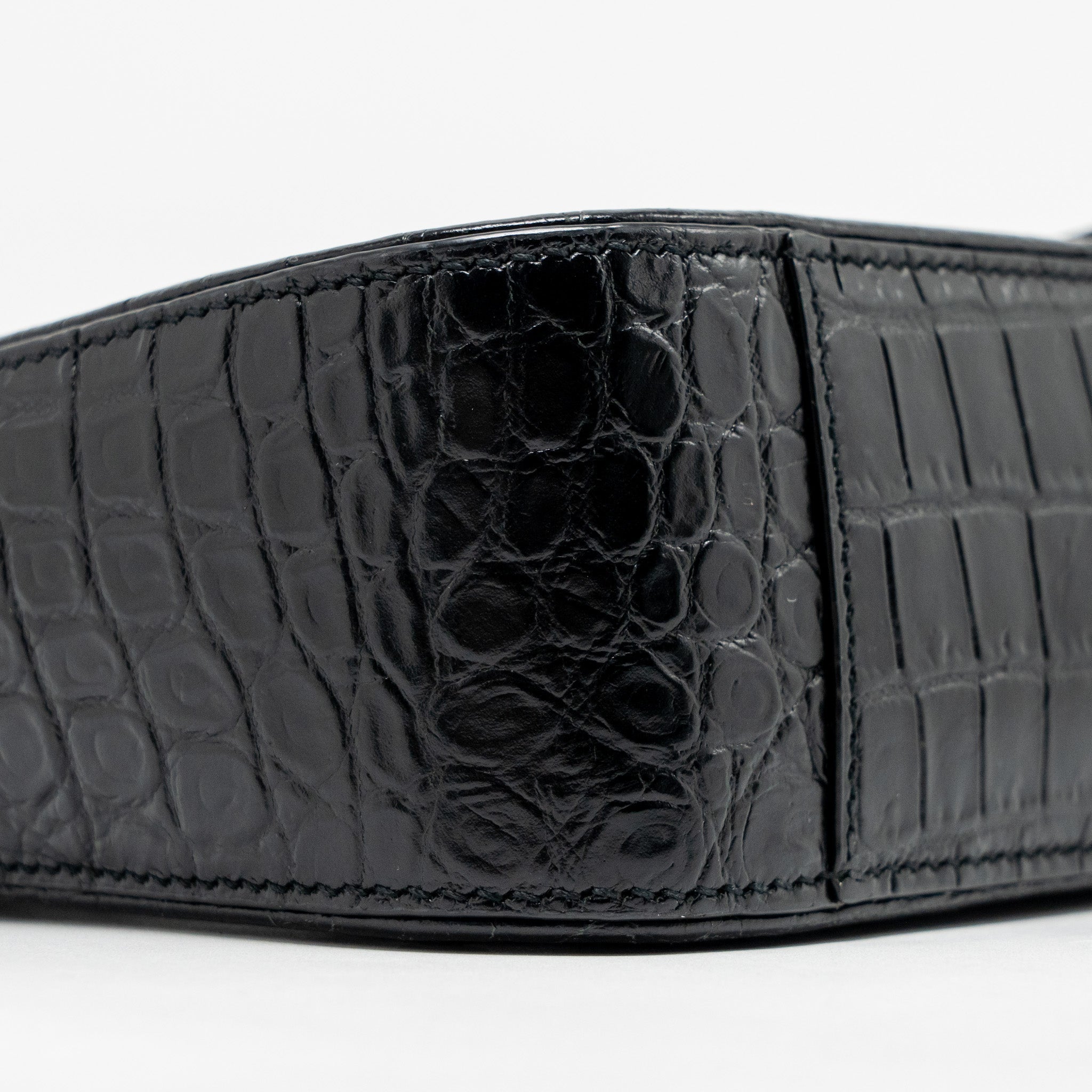 SAINT LAURENT/YSL HOBO SHOULDER BAG CROC EMBOSSED CALFSKIN BLACK GHW
